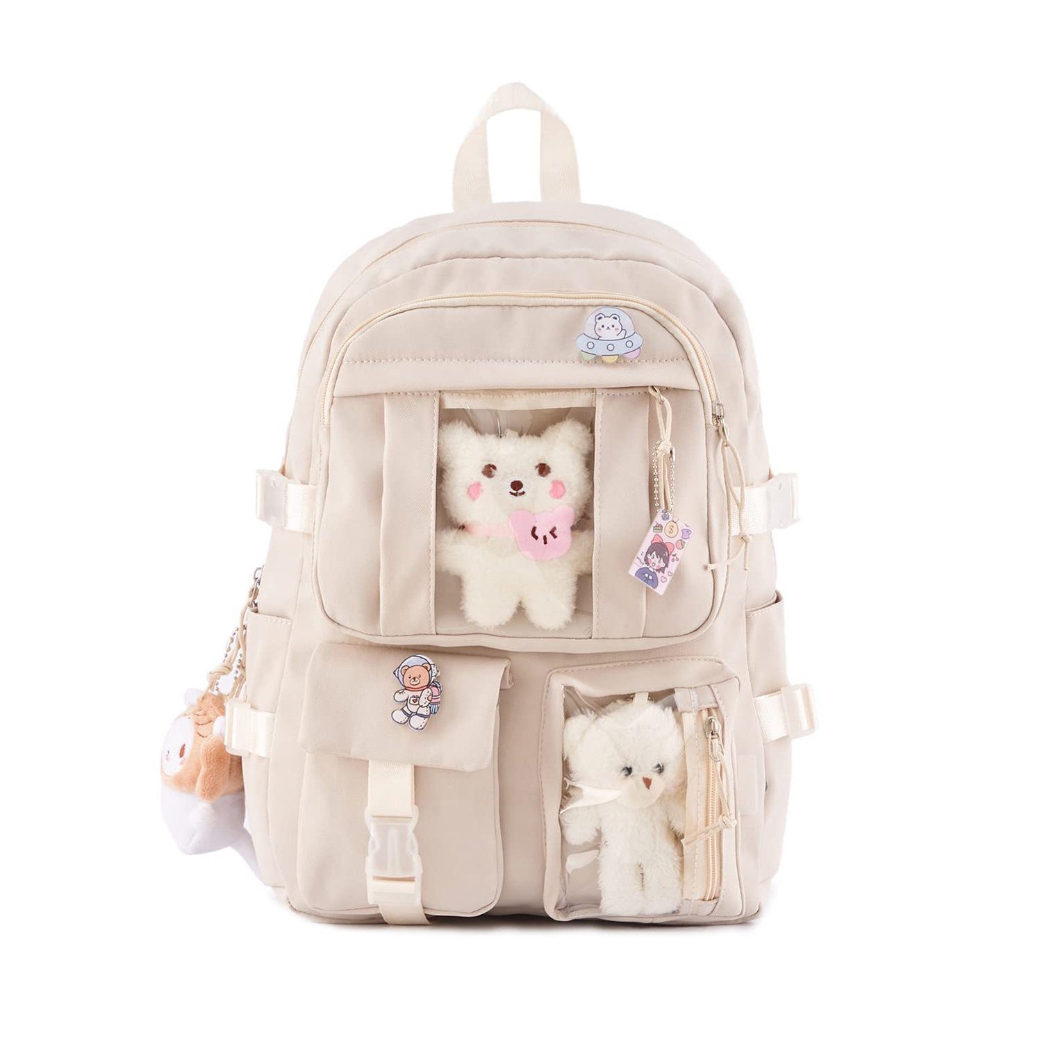 MAGICSHE Rucksack mit Zubehör niedlicher Rucksack für Schulmädchen Khaki