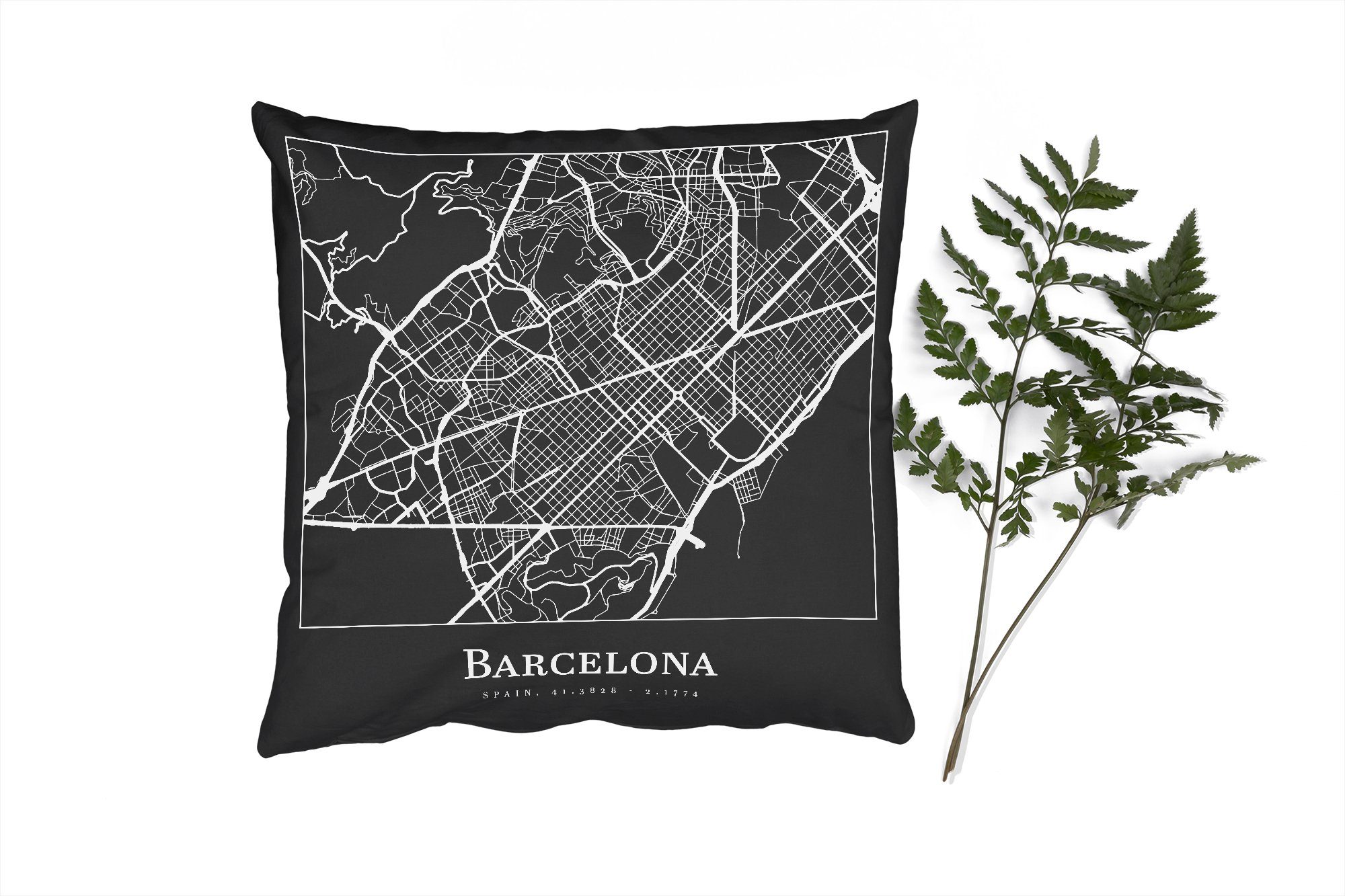 MuchoWow Dekokissen Stadtplan - Barcelona - Karte, Zierkissen mit Füllung für Wohzimmer, Schlafzimmer, Deko, Sofakissen
