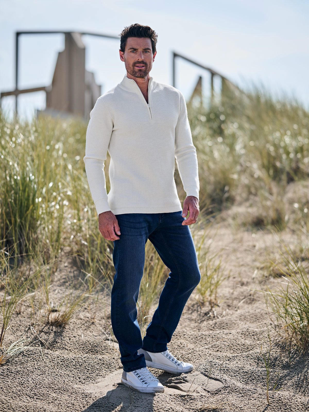 ENGBERS GERMANY Rollkragenpullover Herren Pullover mit Troyerkragen, Creme