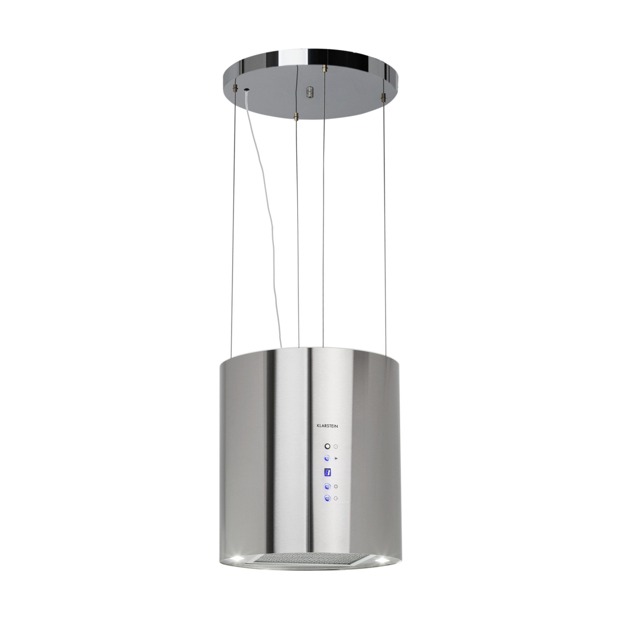 Klarstein Deckenhaube Barett Serie Barett Inselabzugshaube Ø35 cm 558 m³/h LED Edelstahl Barett, Abzugshaube Insel Abluft Umluft Haube Dunstabzug Dunstabzugshaube