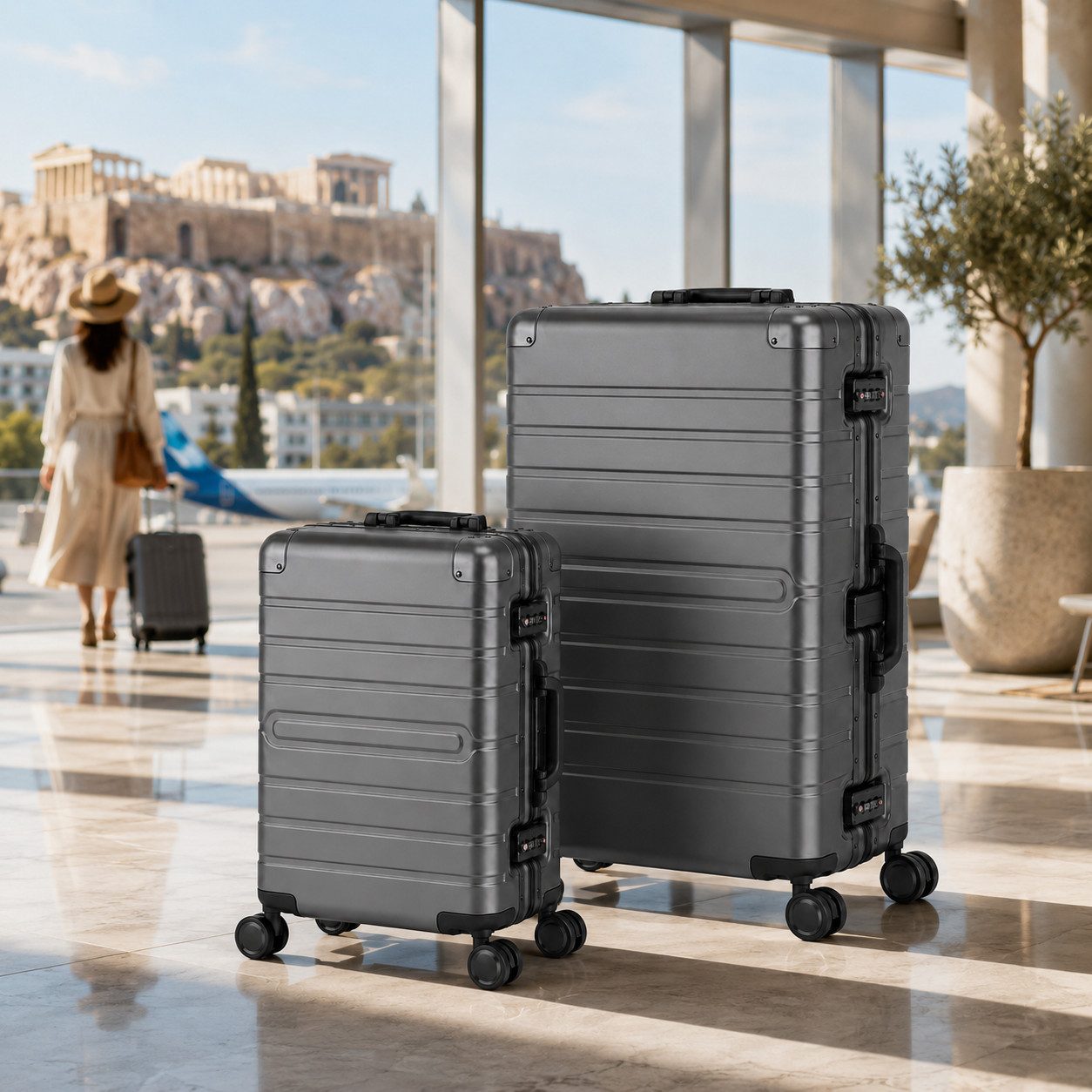 Travelhouse Kofferset 100% Aluminium OSLO - verschiedene Farben, 4 Rollen, (2 tlg., S+L), mit stabiler Aluminium-Hartschale und verstärkten Ecken