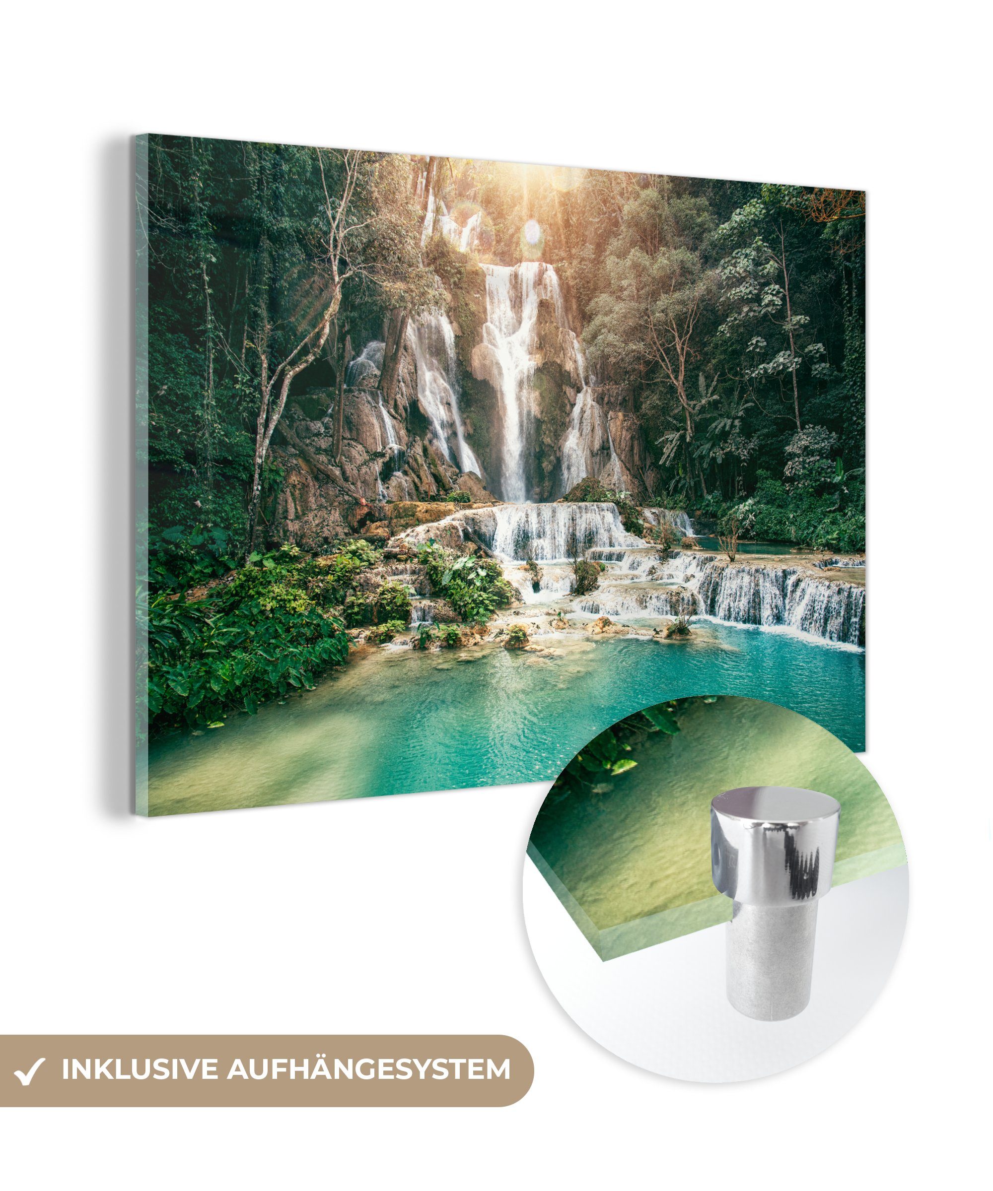 MuchoWow Acrylglasbild Wasserfall - Sonne - Wasser, (1 St), Acrylglasbilder Wohnzimmer & Schlafzimmer