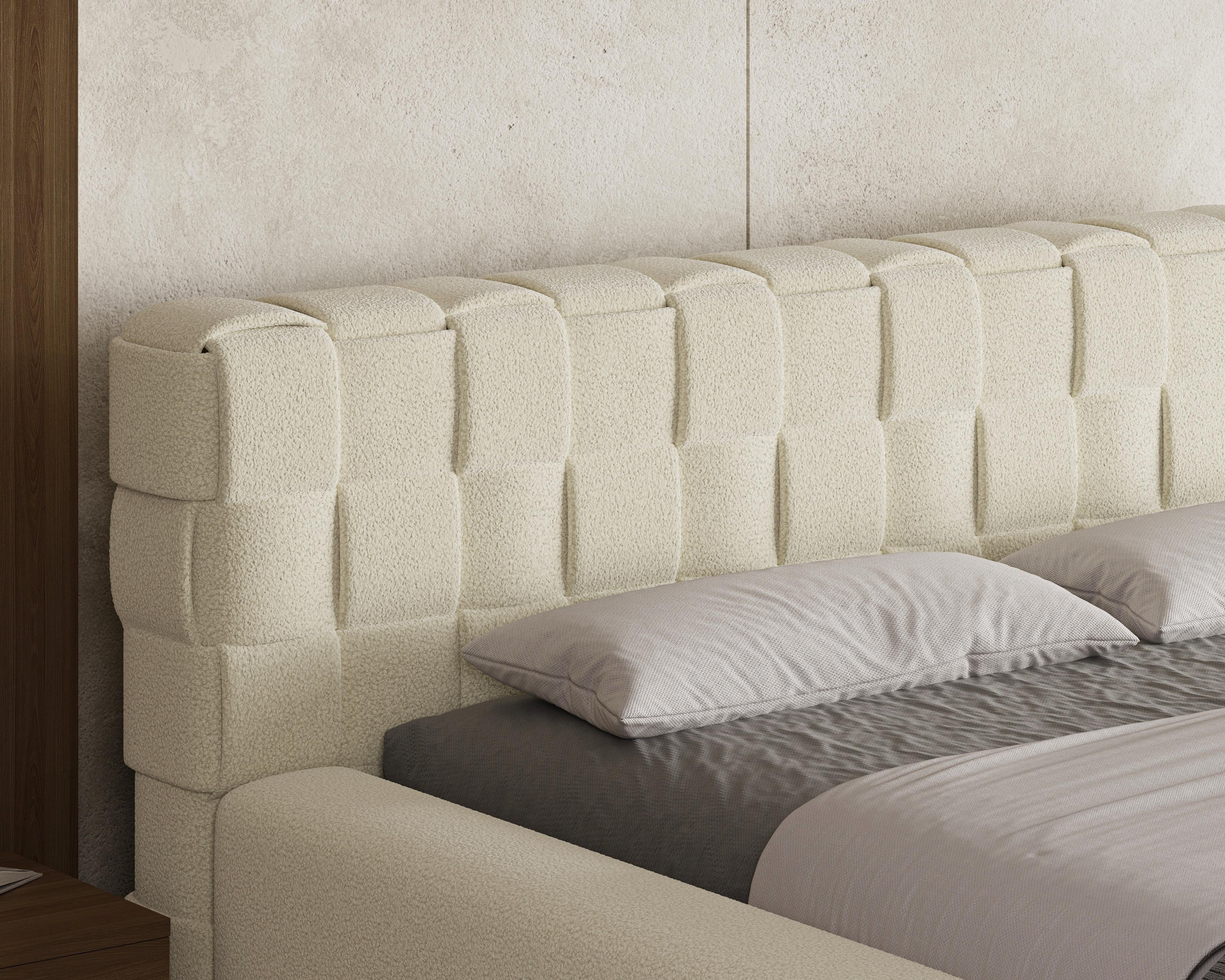 Chilly Möbel Polsterbett Bouclé Stoff mit Stauraum und Lattenrost Metallrahmen (Boxbett ohne Matratze in vielen Farben, 140x200 160x200 180x200 200x200cm), gepolstertem Kopfteil Bettkasten modern