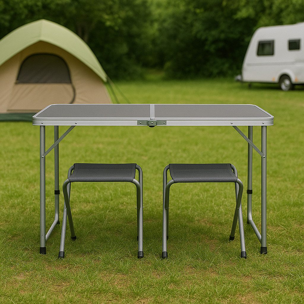 Greemotion Campingtisch mit Stühlen klappbar 4er Set [Faro] Klapptisch Reisetisch (1x Campingtisch, 4x Stühle), ultraleicht & faltbar (120x60x70 cm)