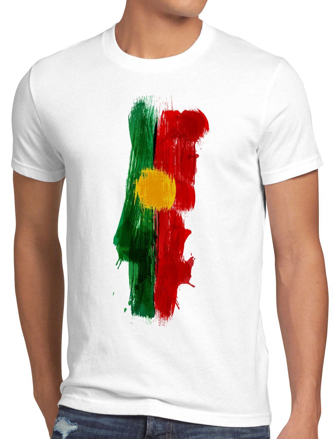 EM Sport Portugal weiß Fahne T-Shirt Fußball Herren Flagge style3 Print-Shirt WM