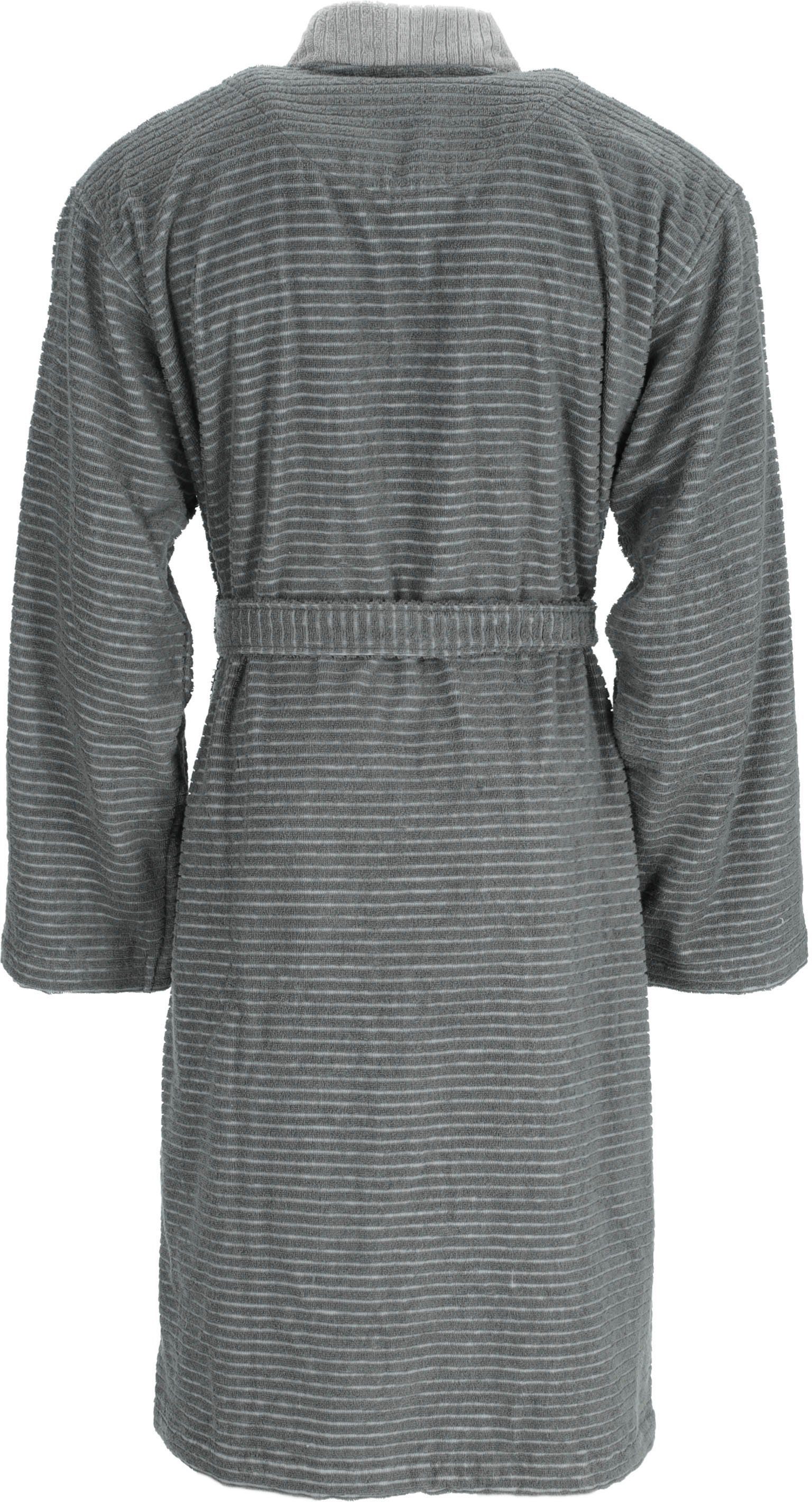 Langform, Gürtel, Kimonomantel Webfrottier, Double Doubleface Esprit Kimono-Kragen, Herrenbademantel anthracite Stripe,