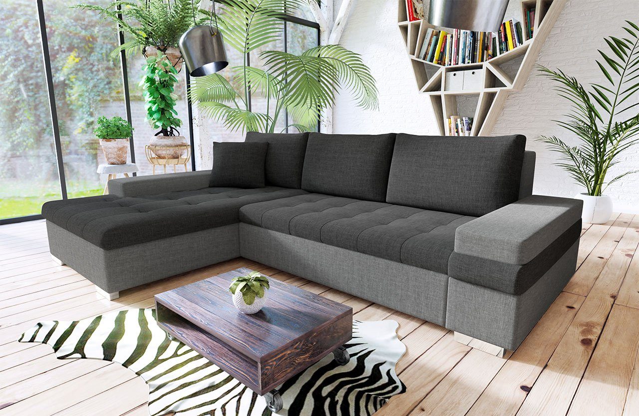 MIRJAN24 Ecksofa Bangkok Mini, Verchromte Füße, Kissen-Set mit Reisverschluss