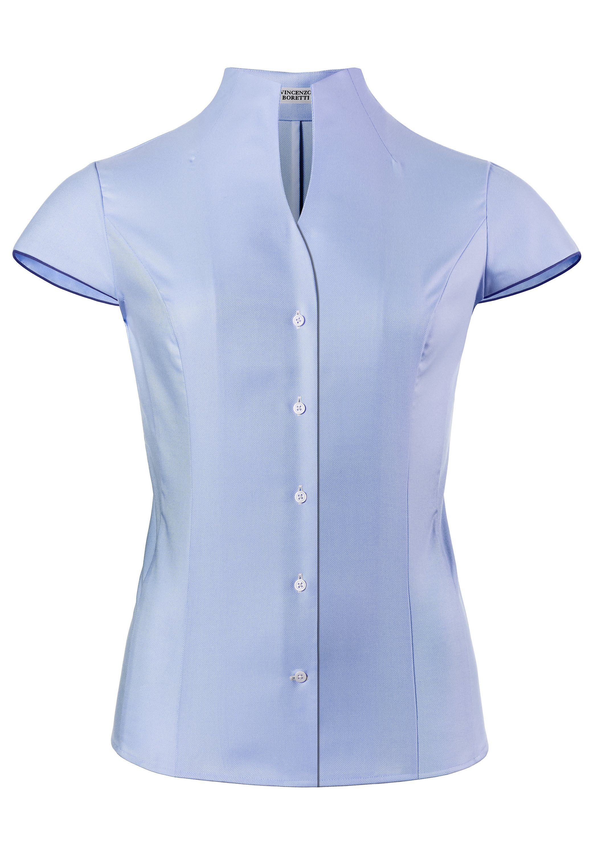 Vincenzo Boretti Klassische Bluse leicht tailliert soft Oxford Kelchkragen Kurzarm