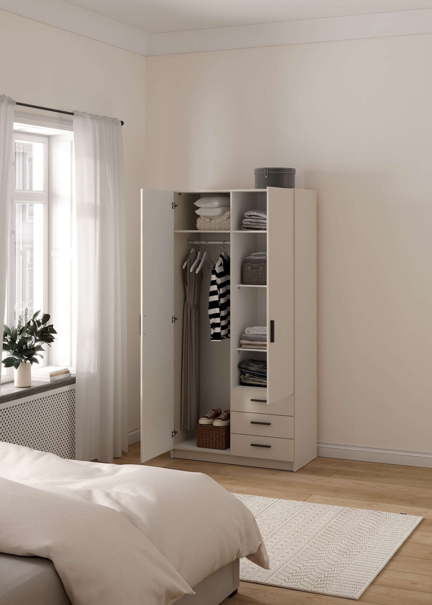 Home affaire Kleiderschrank Sprint, viel Stauraum, robuste Qualität, 3 Breiten 98, 147, 195 cm Breite 98,5/147 oder 195,5 cm, je mit Einlegeböden und Kleiderstange