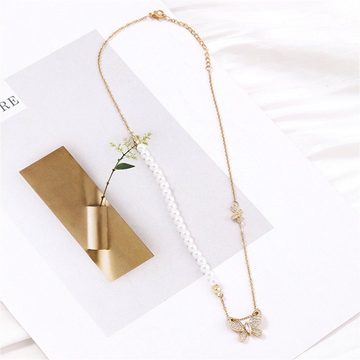 LENBEST Charm-Kette Damen Halskette,Titanium Halskette,Zirkonia Schmetterling Perlenkette