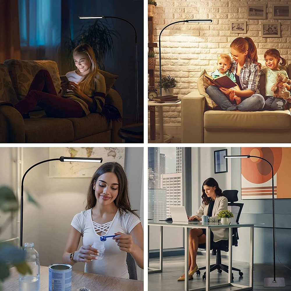 MUPOO Stehlampe Wohnzimmer, mit Farbtemperatur Helligkeit Dimmbar,Stehleuchte Stehlampe Einstellbar Farbtemperaturen, Büro und + Wohnzimmer,Schlafzimmer, für 3 Höhenverstellbare, LED