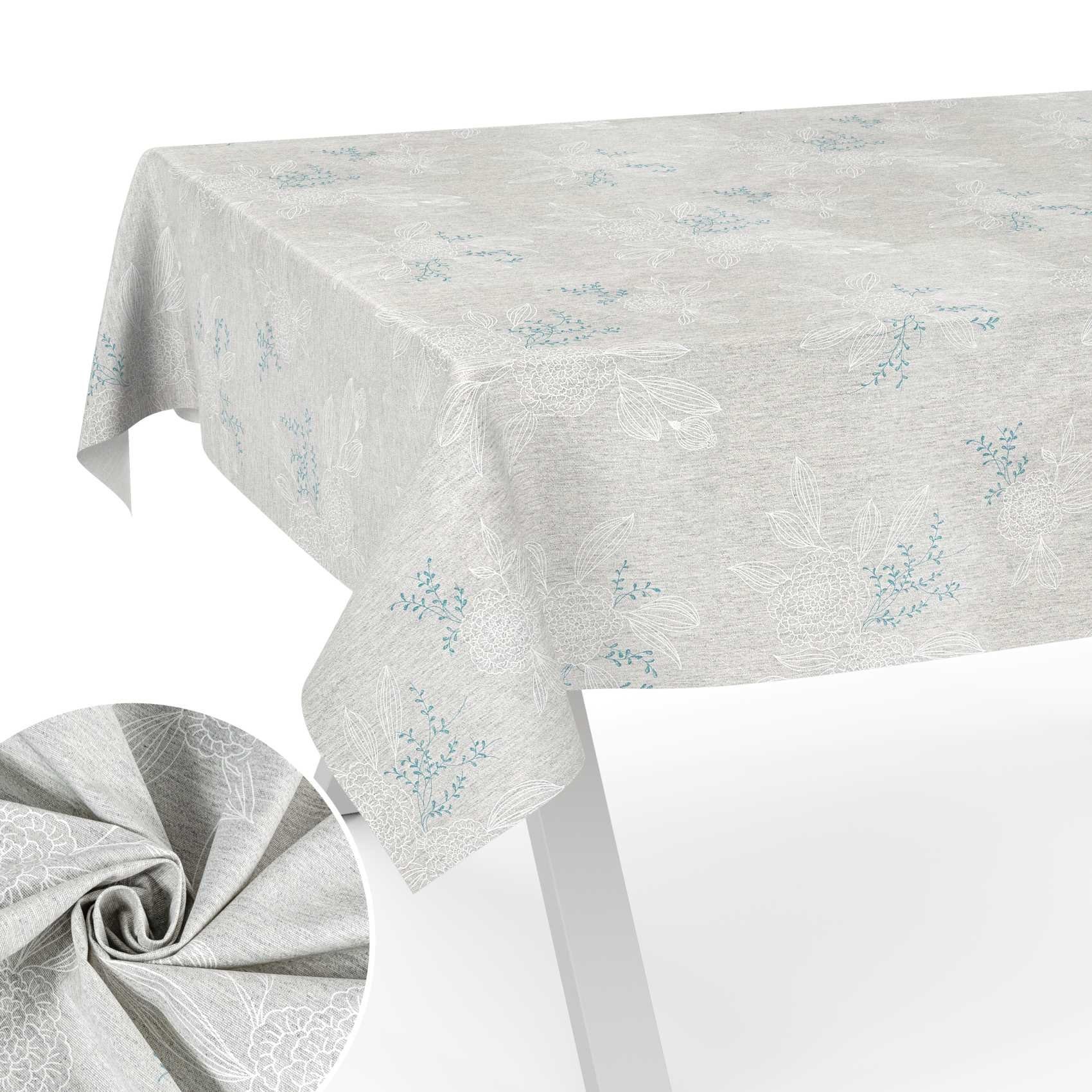 ANRO Tischdecke aus Stoff mit Blumen Pflanzen wasserabweisend Tischtuch Tischwäsche (Einzelstück 1-tlg), mit Acryl Beschichtung