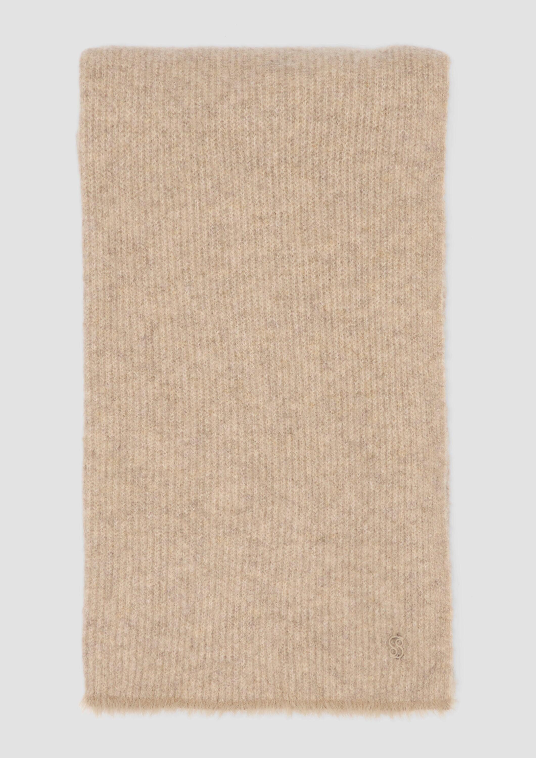 s.Oliver Schal Tuch, Strickschal mit Fransen und Logo-Ring