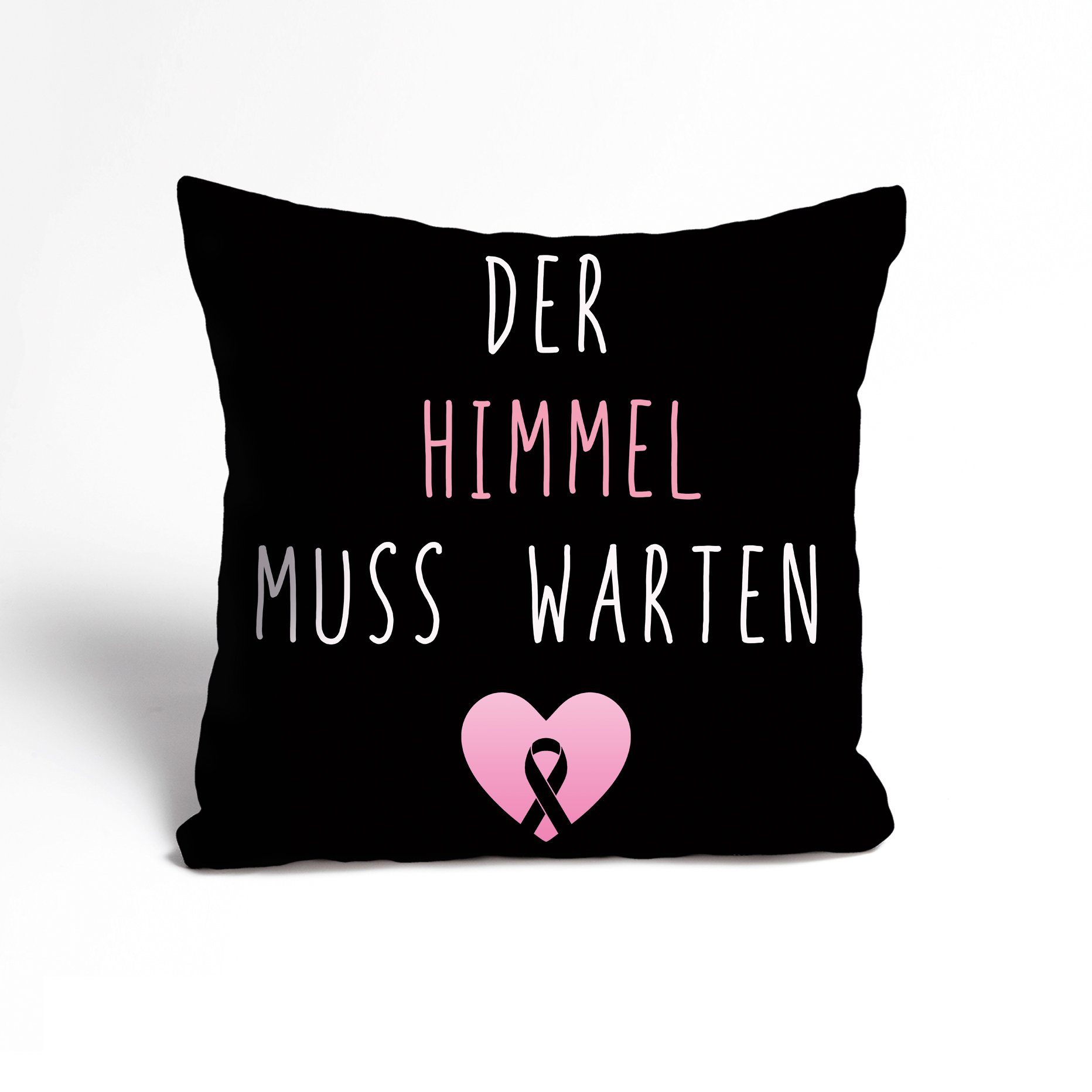 Kissenbezug Der Himmel muss warten - think pink club - Cancer - Pinktober, queence (1 Stück), Kissenhülle - Zierkissenbezug - 40x40 cm Schwarz/Pink