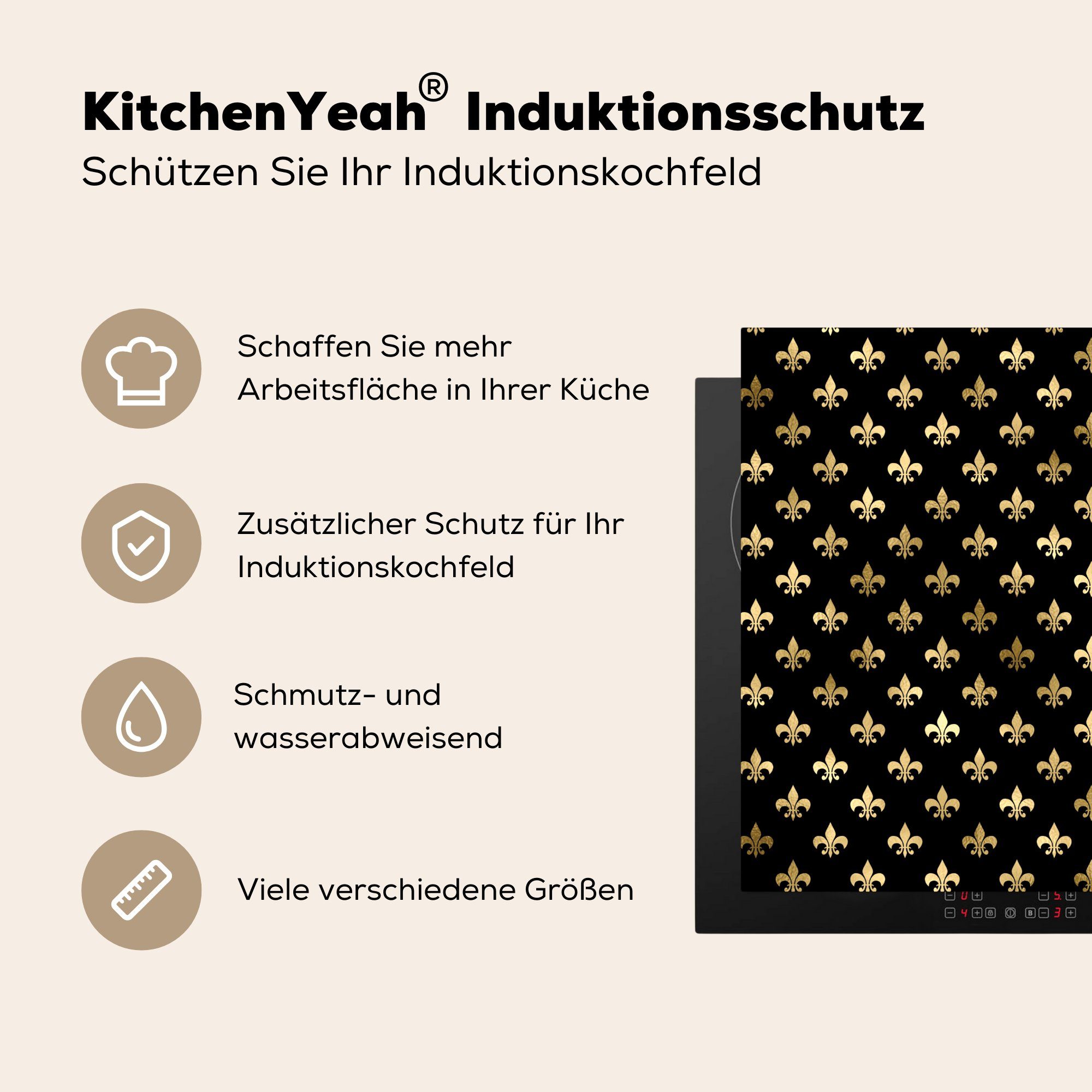MuchoWow Herdblende-/Abdeckplatte Muster - Vinyl, küche Krone (1 für Gold, tlg), cm, Ceranfeldabdeckung, 78x78 - Arbeitsplatte