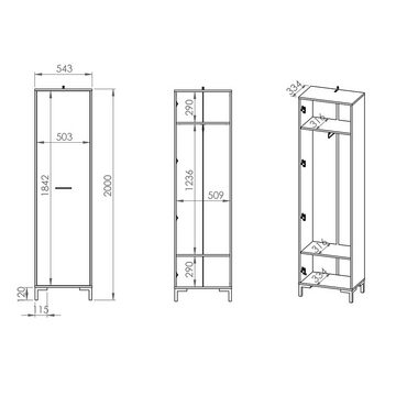 Lomadox Garderobenschrank NASSAU-131 mit ausziehbarer Kleiderstange, Eiche Nb., ca. 55/200/34 cm