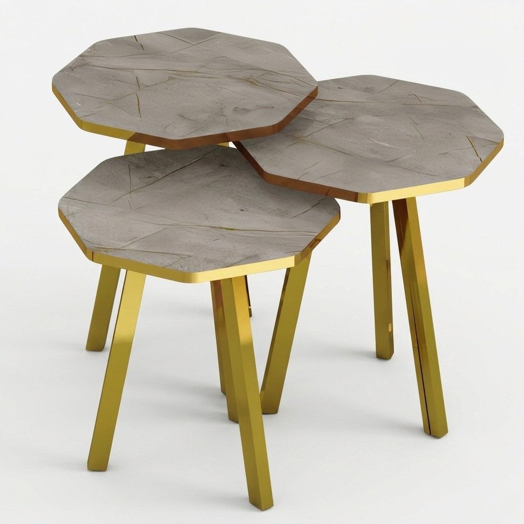 Xlmoebel Satztisch Couchtisch-Set aus Holz und Metall in Grau von XLMOEBEL (Set, 3er-Set Couchtische, grau), Made in Europa