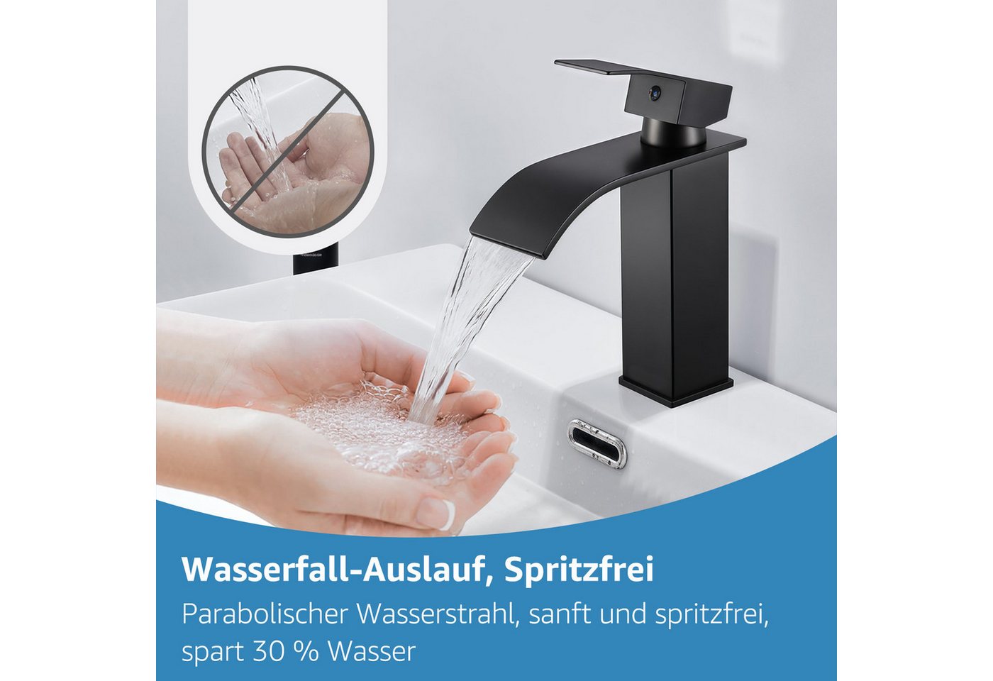 Thumbnail - Eumaty Waschtischarmatur Wasserhahn Bad, Wasserfall Wenig Lärm Einhandmischer 304 Edelstahl Hochwertige Armatur Waschbec...