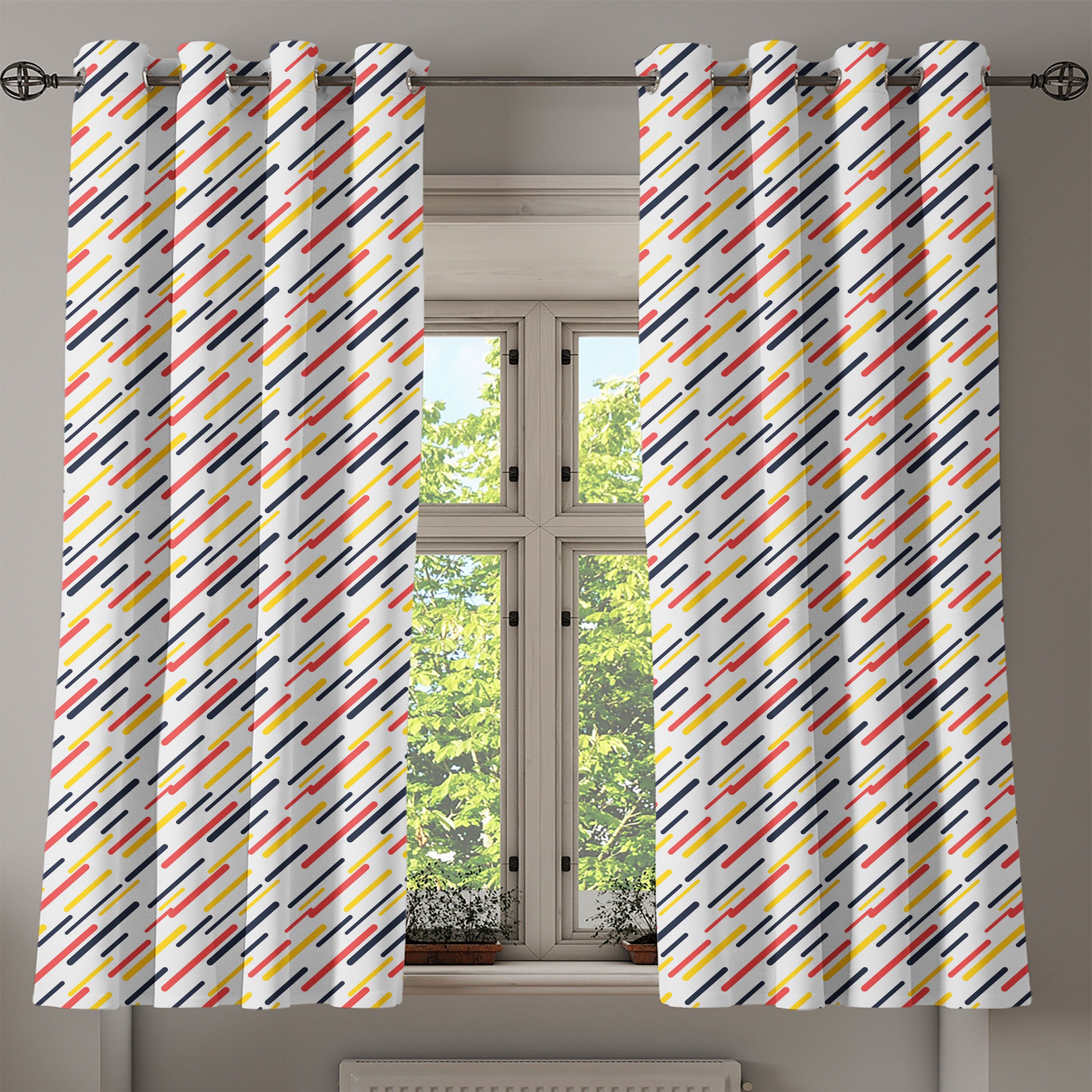 Linien 2-Panel-Fenstervorhänge Schlafzimmer Gestreift für Wohnzimmer, Gardine Diagonal Dekorative Abakuhaus, einfache