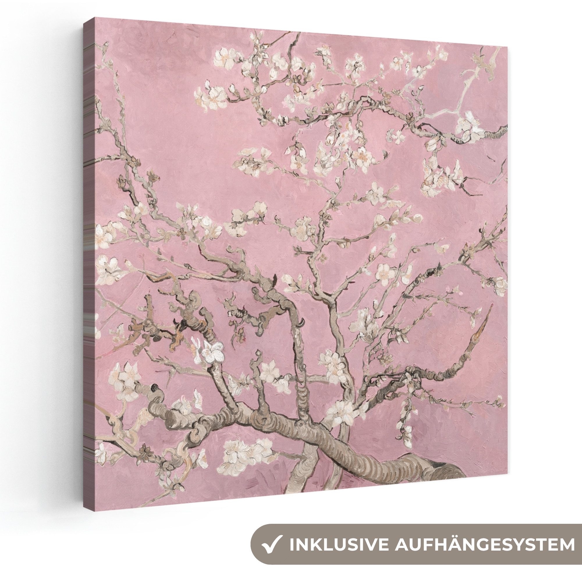 OneMillionCanvasses® Leinwandbild Mandelblüte - Kunst - Van Gogh - Rosa, Fotodruck (1 St), Wandbild, Deko Schlafzimmer Wohnzimmer Flur 20x20 cm