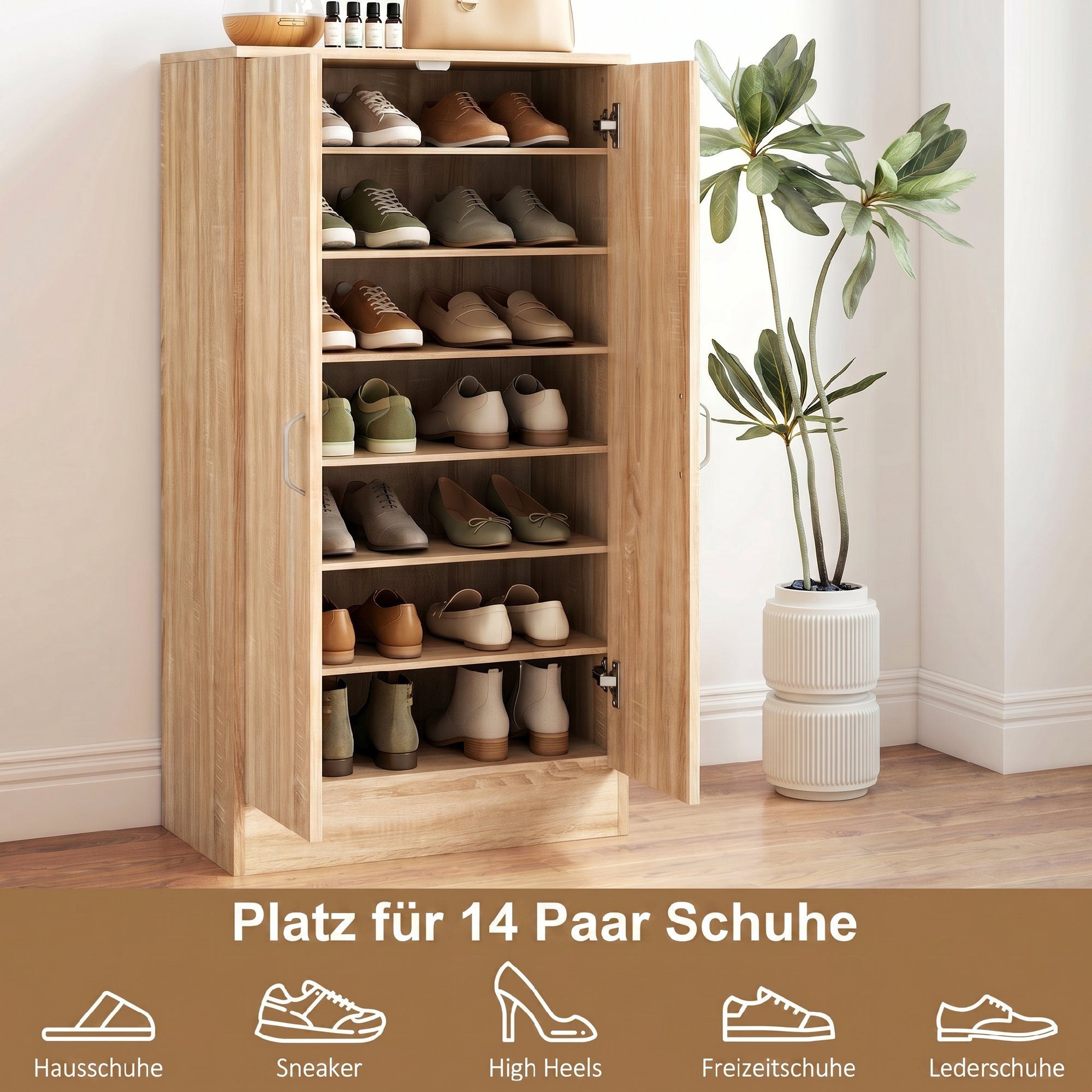HOMCOM Schuhschrank Schuhkommode mit 2 Türen, 6 Verstellbaren Ablagen, Soft-Close-Funktion (Schuhregal, 1-St., Schuhaufbewahrung) für 14 Paar Schuhe 55 x 35 x 1 – Bild 4 von 5