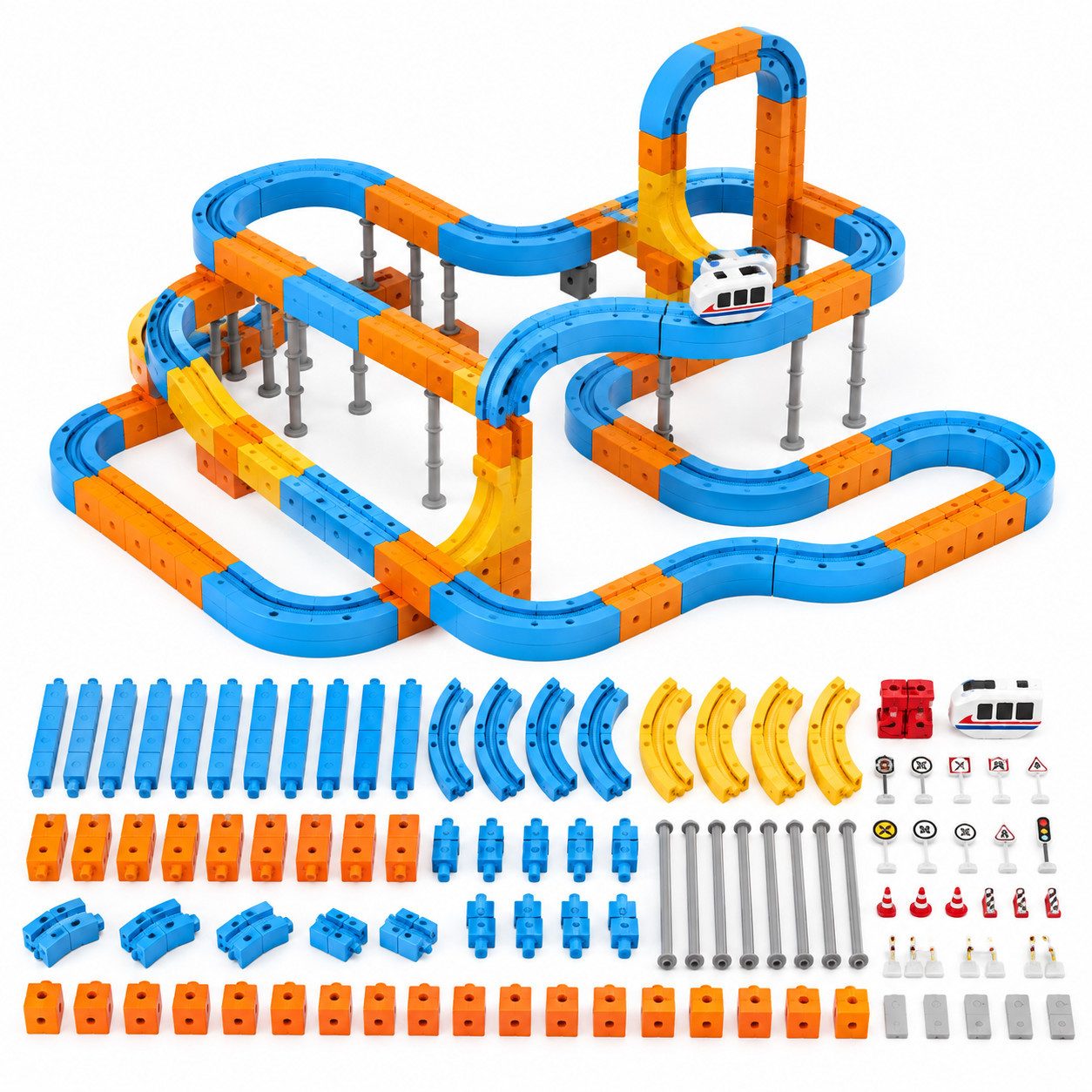 Luckice Motorisiertes Rennbahn‑Bauspiel mit magnetischem Stecksystem Magnetspielbausteine, (Set, 80 St., 80‑teiliges), für abwechslungsreiche Streckenbauweisen