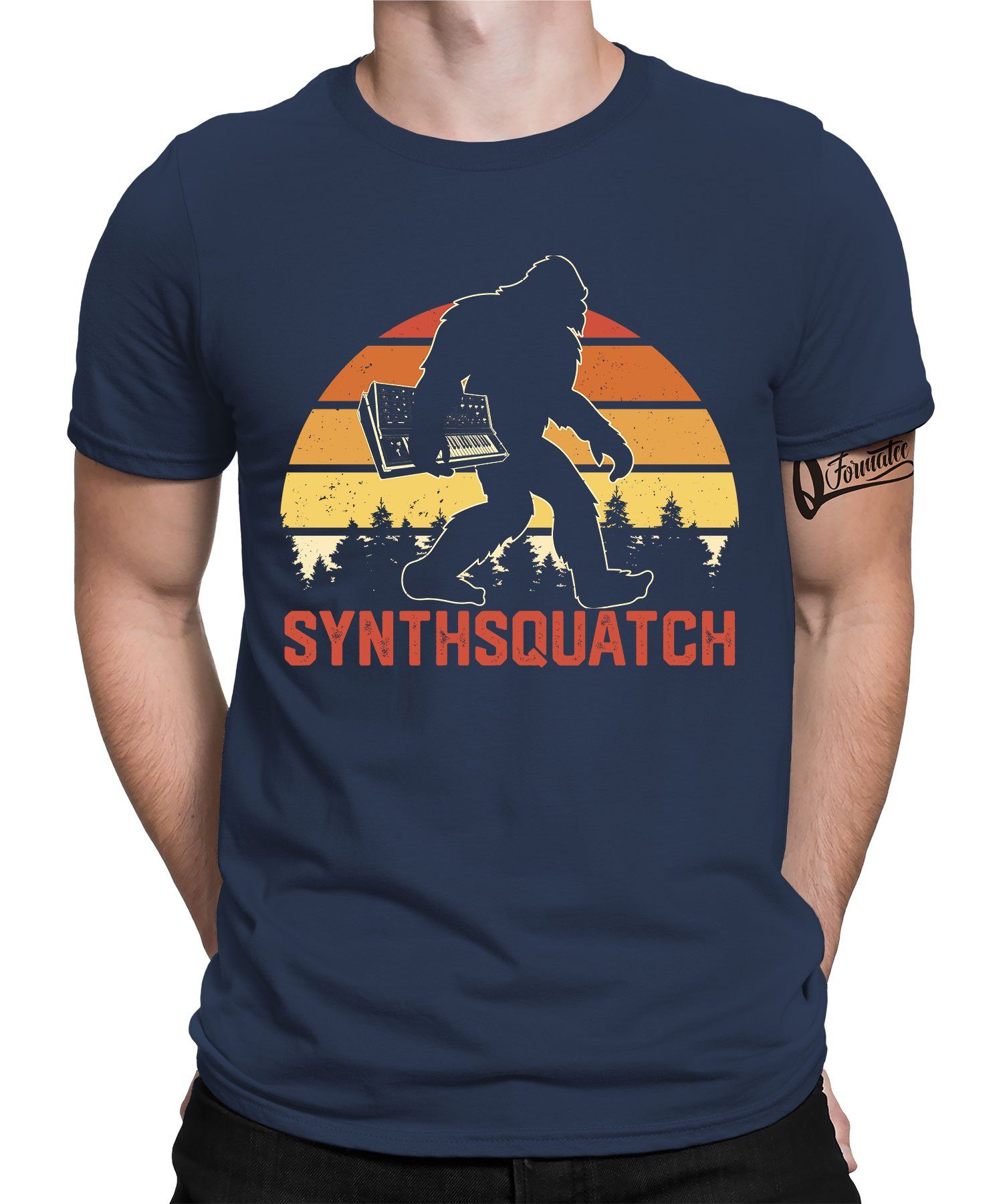 (1-tlg) Navy Kurzarmshirt Herren - Formatee T-Shirt Elektronische Synthsquatsch Quattro Musiker Synthesizer Blau