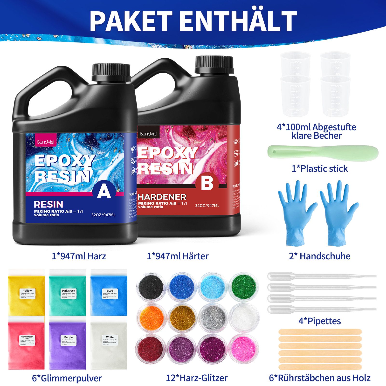 Bundviel Epoxidharz 256oz/64oz Epoxidharz Set Kristallklar Anfänger Set Harz gießen Set