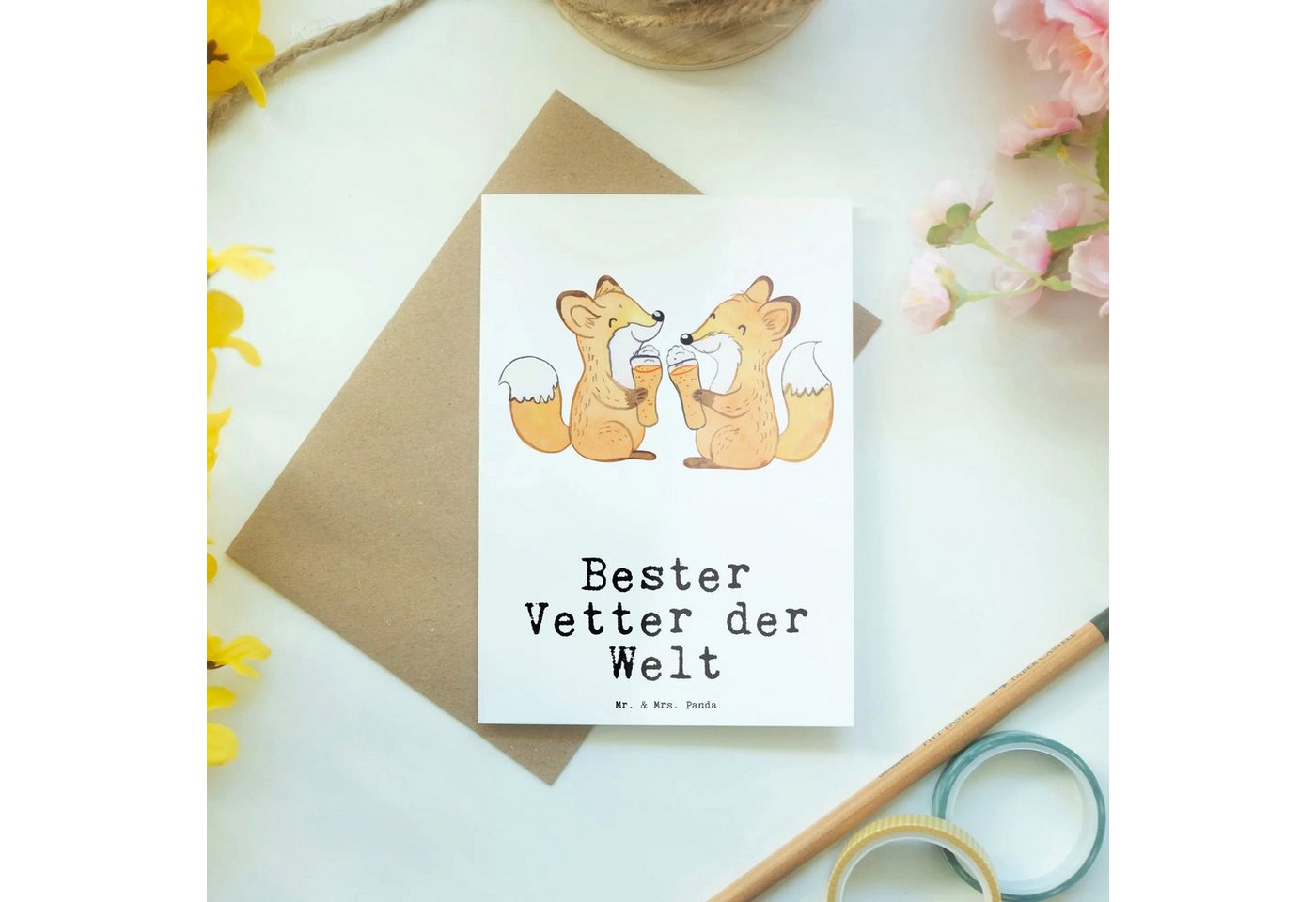 Thumbnail - Mr. & Mrs. Panda Grußkarte Fuchs Bester Vetter der Welt - Weiß - Geschenk, Schenken, Sohn von On, Edler Umschlag