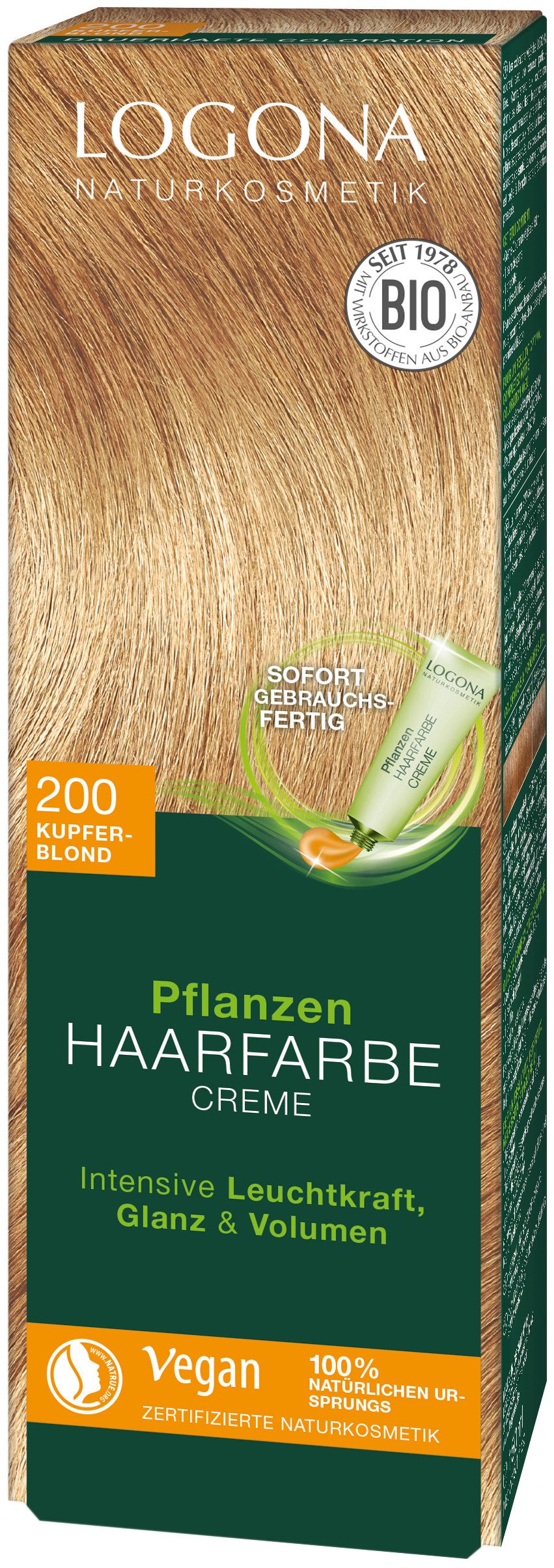 LOGONA Coloration PFLANZEN-HAARFARBE CREME, sofort gebrauchsfertige Creme, für alle Haartypen, mit Creme-Textur