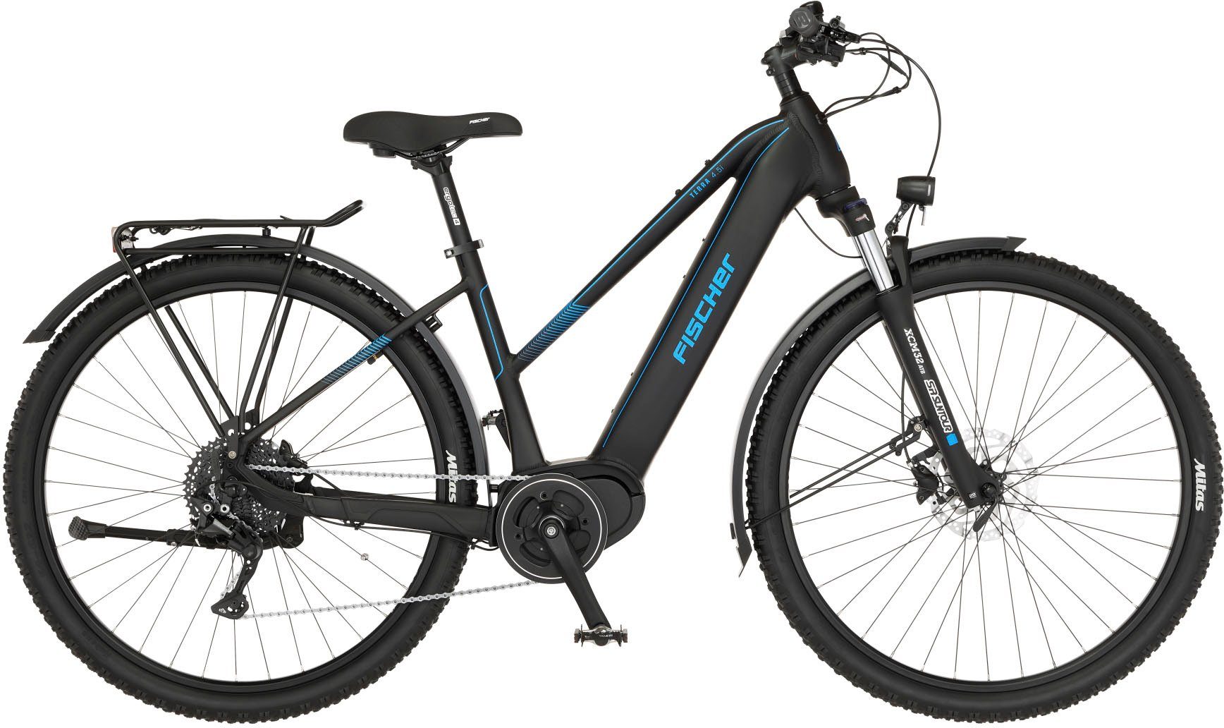 FISCHER Fahrrad E-Bike ATB TERRA 4.5i 522, 10 Gang Shimano Deore Schaltwerk, Kettenschaltung, Mittelmotor, 522 Wh, (mit Schloss), Pedelec, Elektrofahrrad für Damen u. Herren