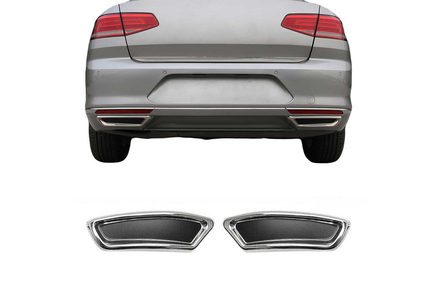 OMAC Zierleisten-Aufkleber Stoßstangen Auspuffrahmen für VW Passat B8 2014-2019 Edelstahl Chrom, (2tlg), Langlebig,Einfache Reinigung,Einfache Installation,Rostbeständig