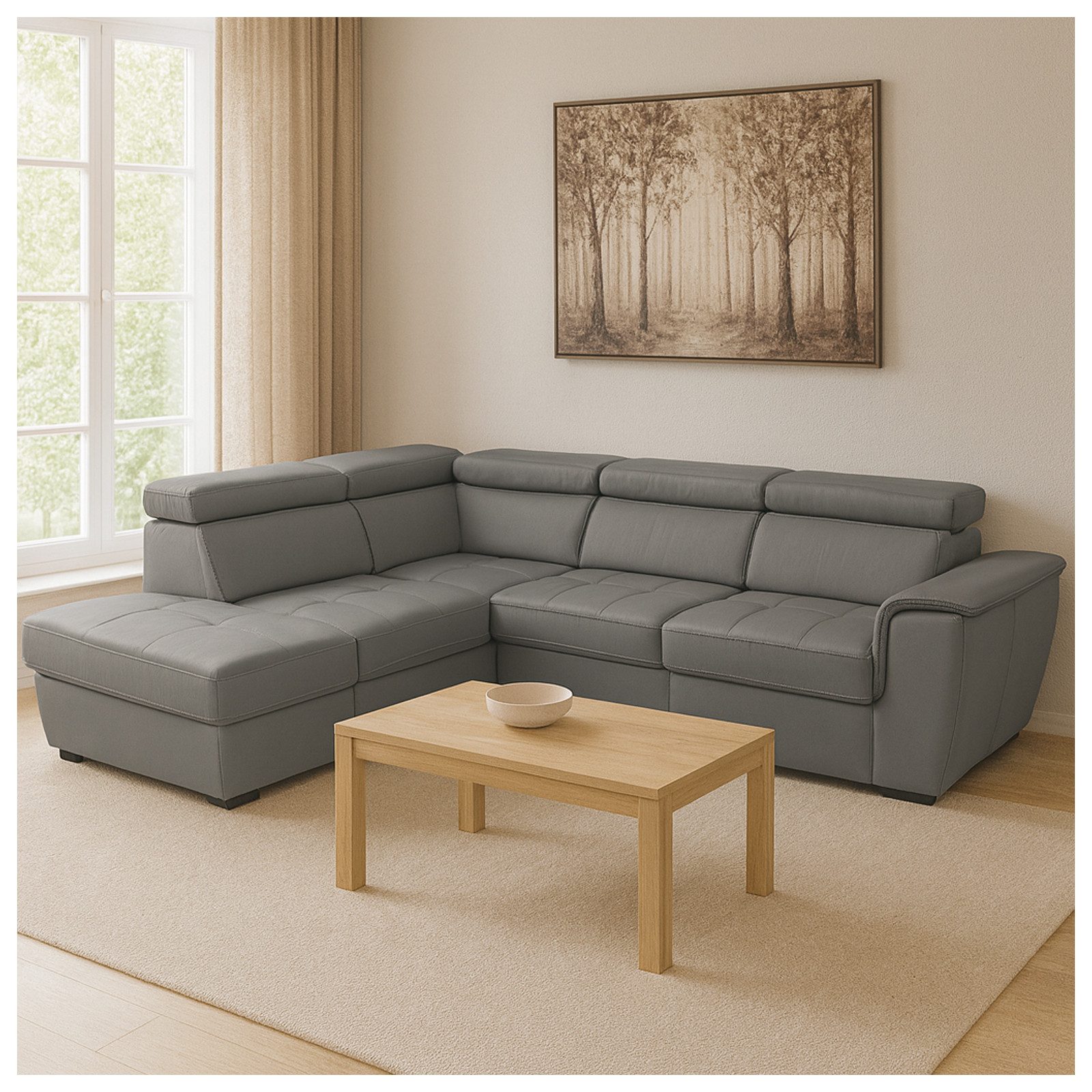 HTI-Living Polsterecke Couch Sandy mit Ottomane links Grau, Stück 1 Teile, Polsterecke mit Bettfunktion und Stauraum Sofa