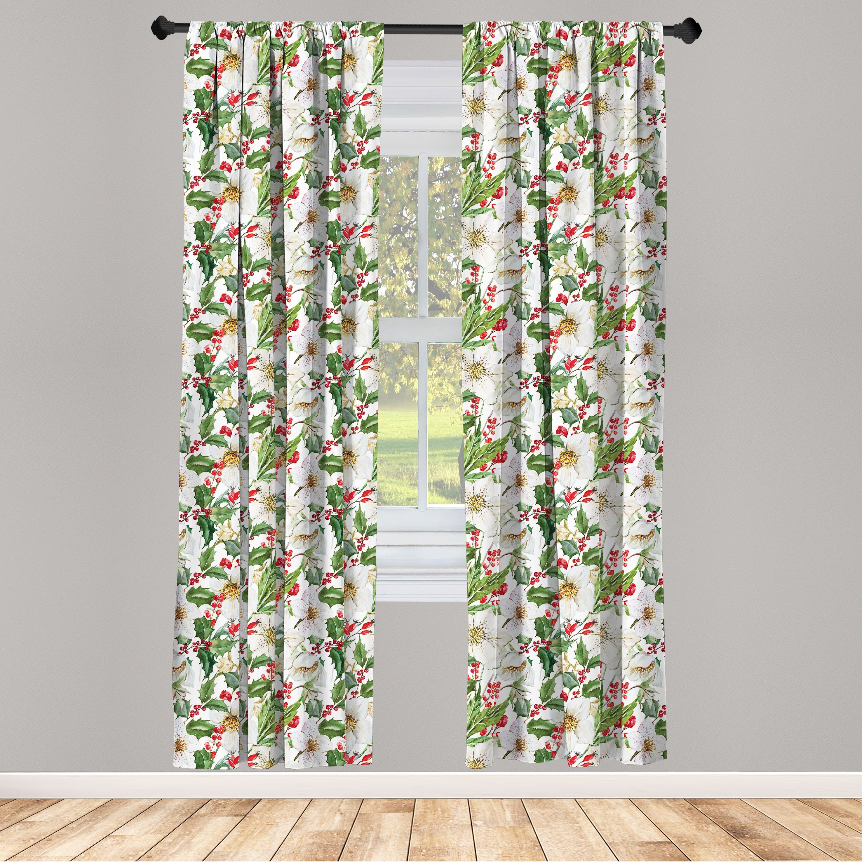 Gardine Vorhang für Wohnzimmer Schlafzimmer Dekor, Abakuhaus, Microfaser, Aquarell Poinsettia-Muster