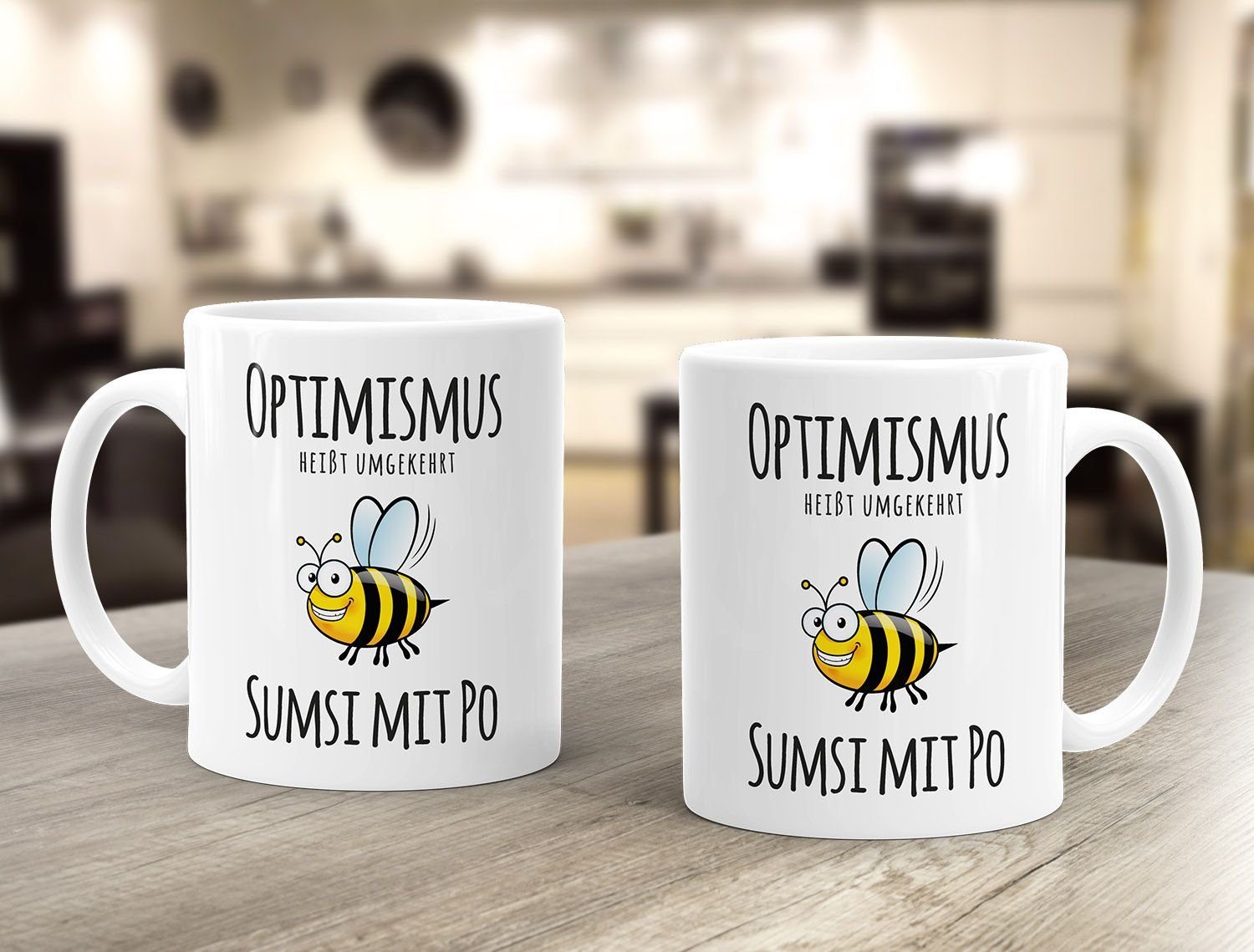 MoonWorks Tasse Kaffee-Tasse Spruch Optimismus heisst umgekehrt Sumsi mit Po Bürotasse Motiv Biene MoonWorks®, Keramik