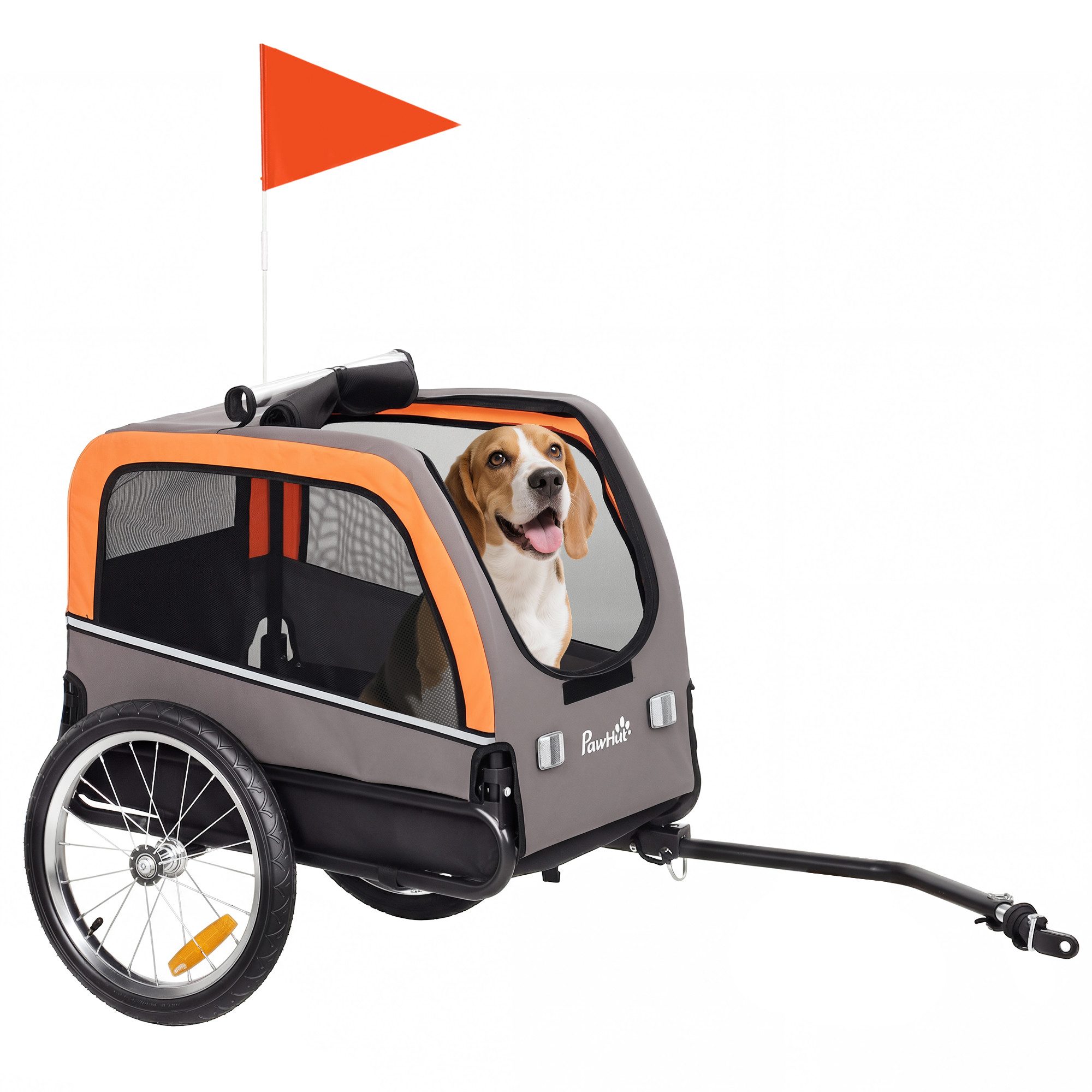 PawHut Fahrradhundeanhänger Faltbar Fahrradanhänger mit Sicherheitsreflektoren verstellbar Leine, aus 600D Oxford für Kleine Mittelgroße Hunde bis 20 kg