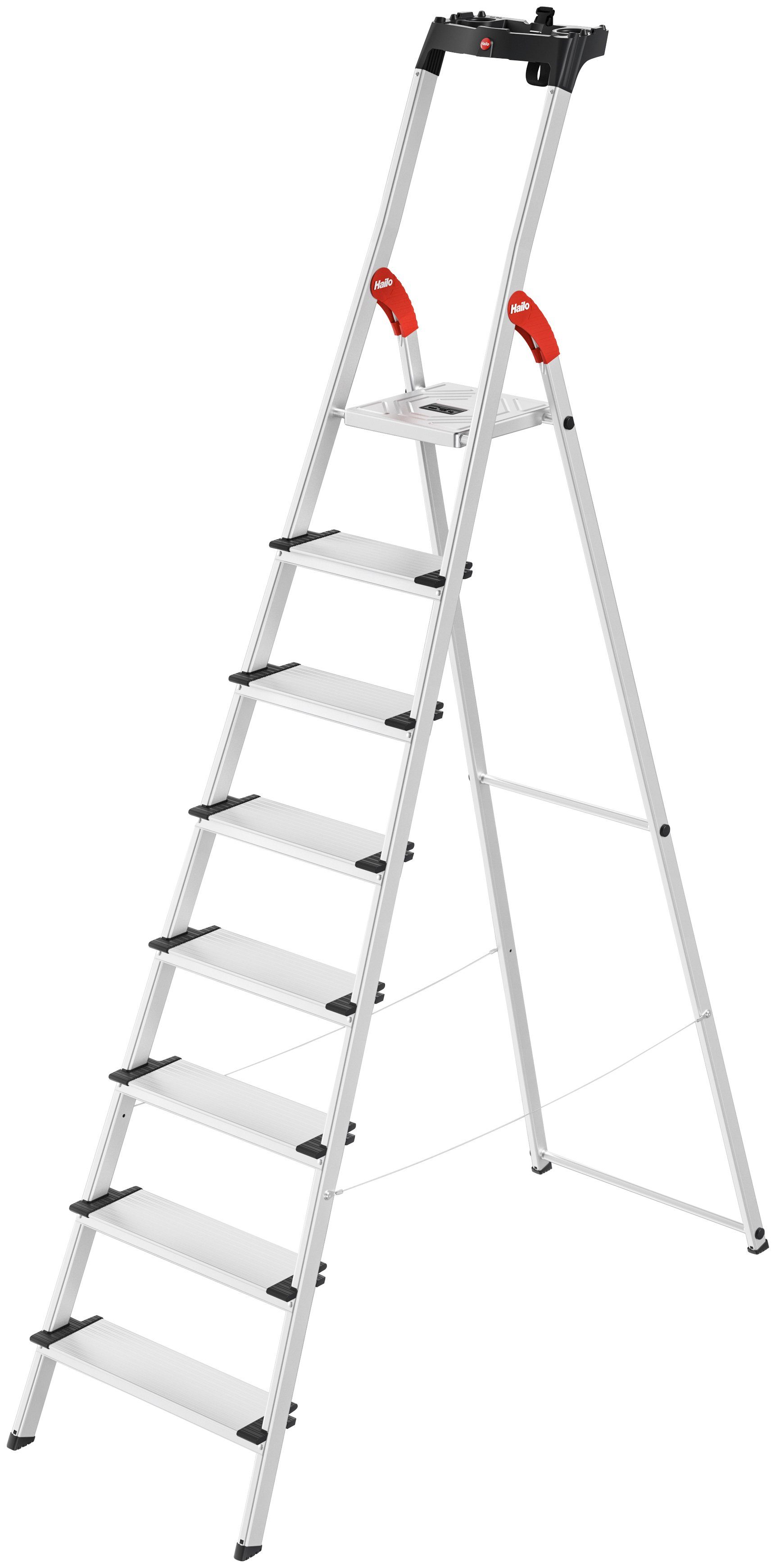 Hailo Stehleiter L80 ComfortLine, Alu-Sicherheits-Stehleiter 8 Stufen