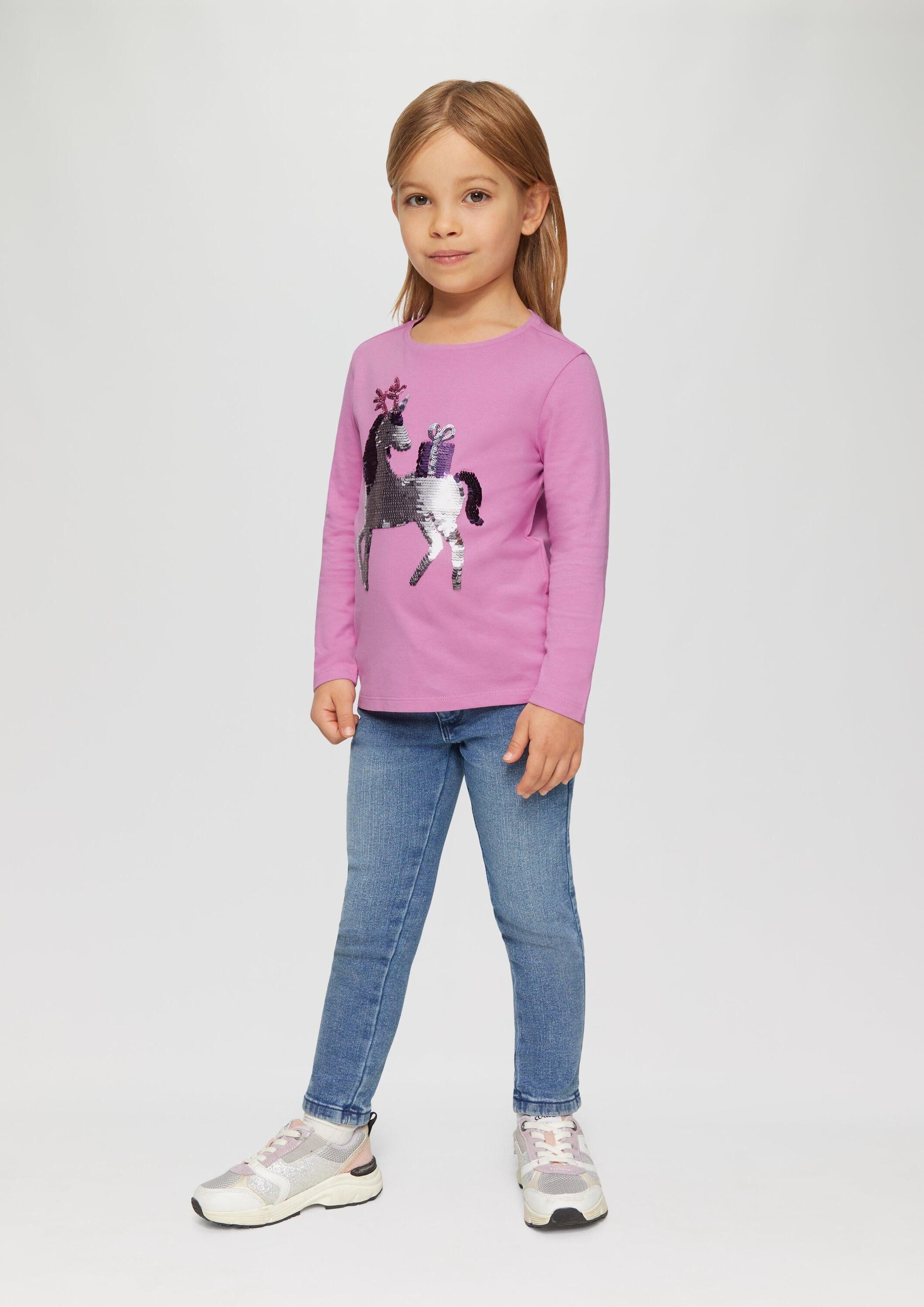 s.Oliver Langarmshirt T-Shirt Langarmshirt mit Weihnachtsmotiv aus Wendepailletten
