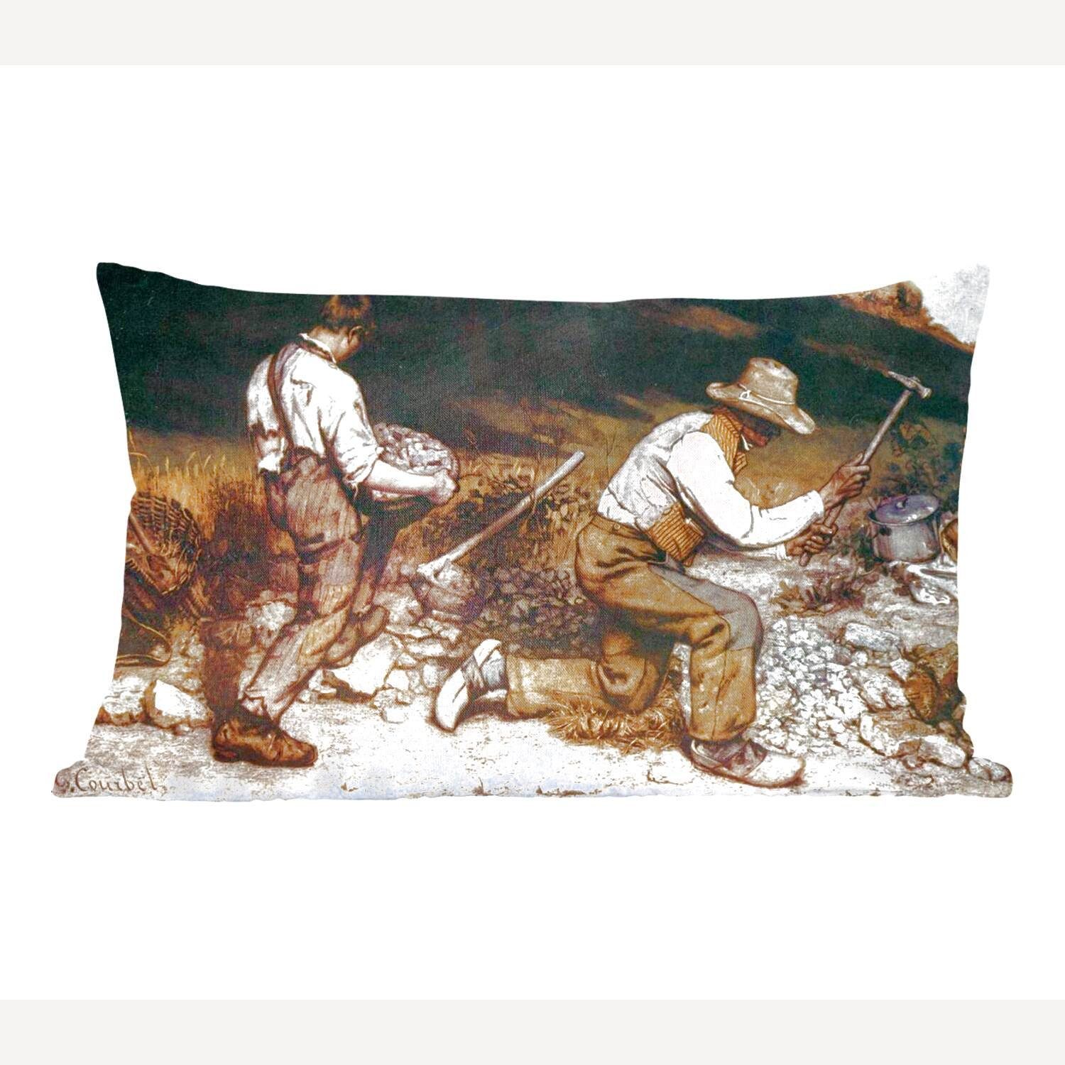 MuchoWow Dekokissen Die steinernen Klopfer - Gemälde von Gustave Courbet, Wohzimmer Dekoration, Zierkissen, Dekokissen mit Füllung, Schlafzimmer