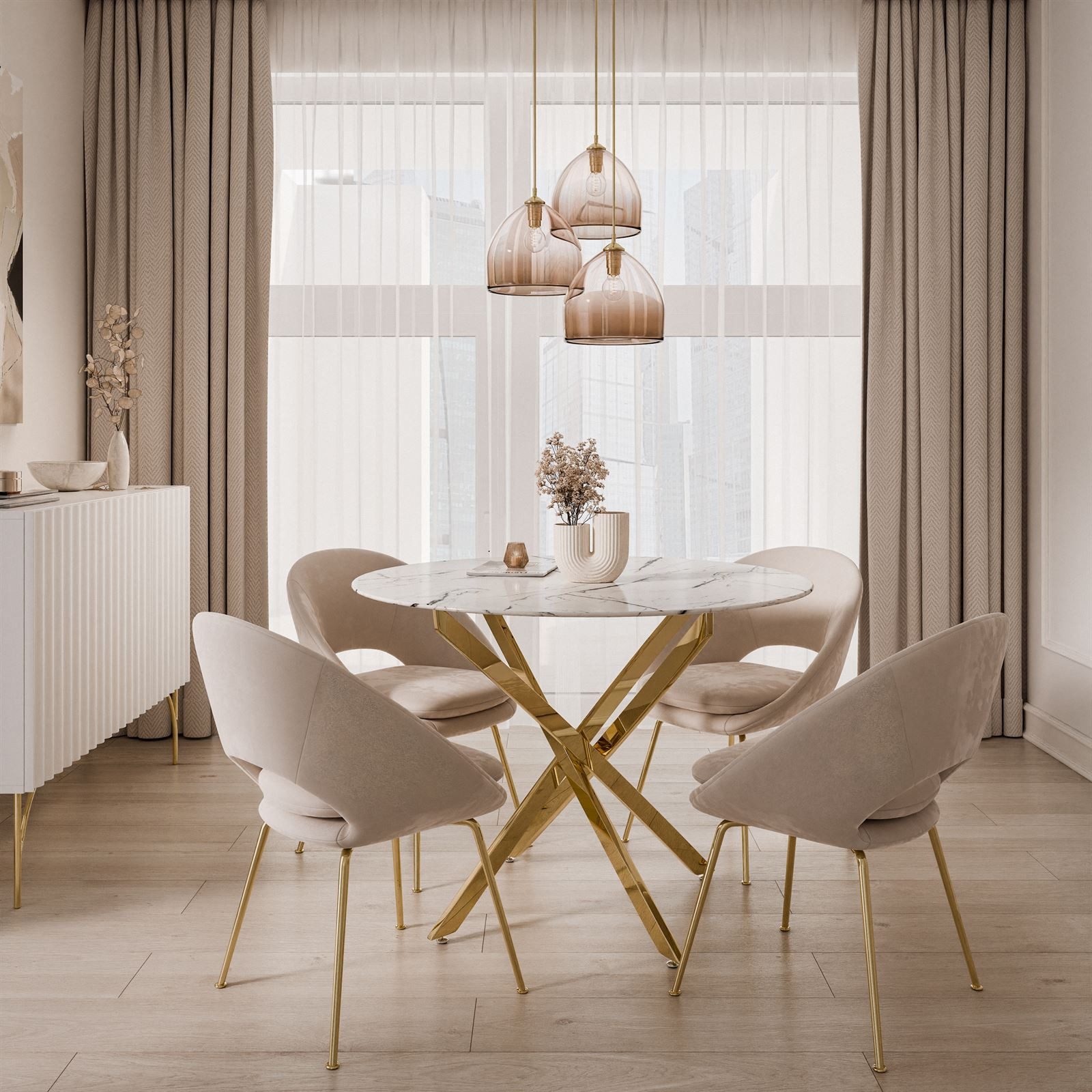 Lookway Esstisch CRISTAL II 100 cm Runder Esstisch mit Glasplatte, Durchmes günstig online kaufen