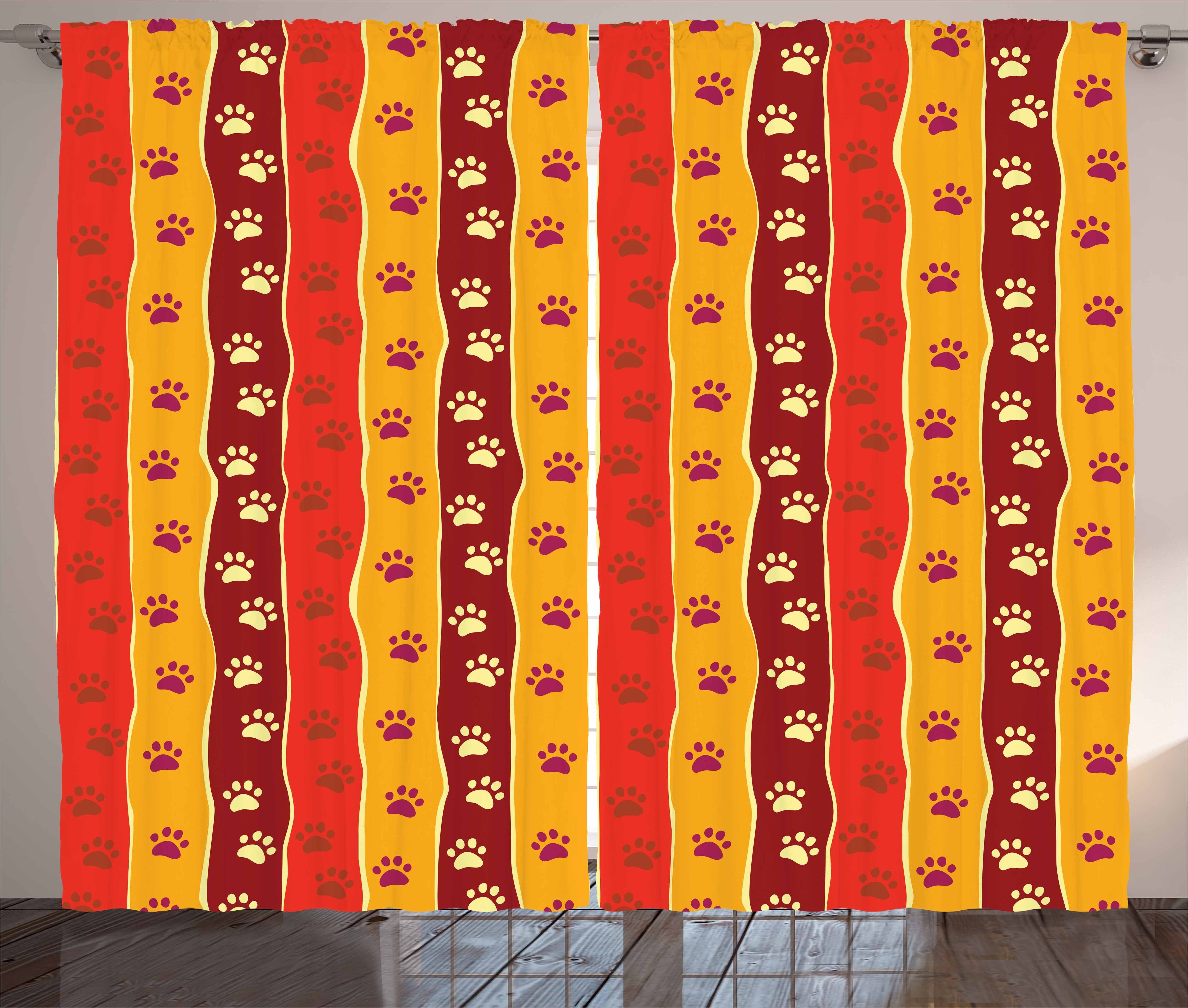 Dog Schlafzimmer Trace-Muster Paw Haken, Braun mit Gardine Cat Vorhang und Rot Abakuhaus, Kräuselband und Schlaufen