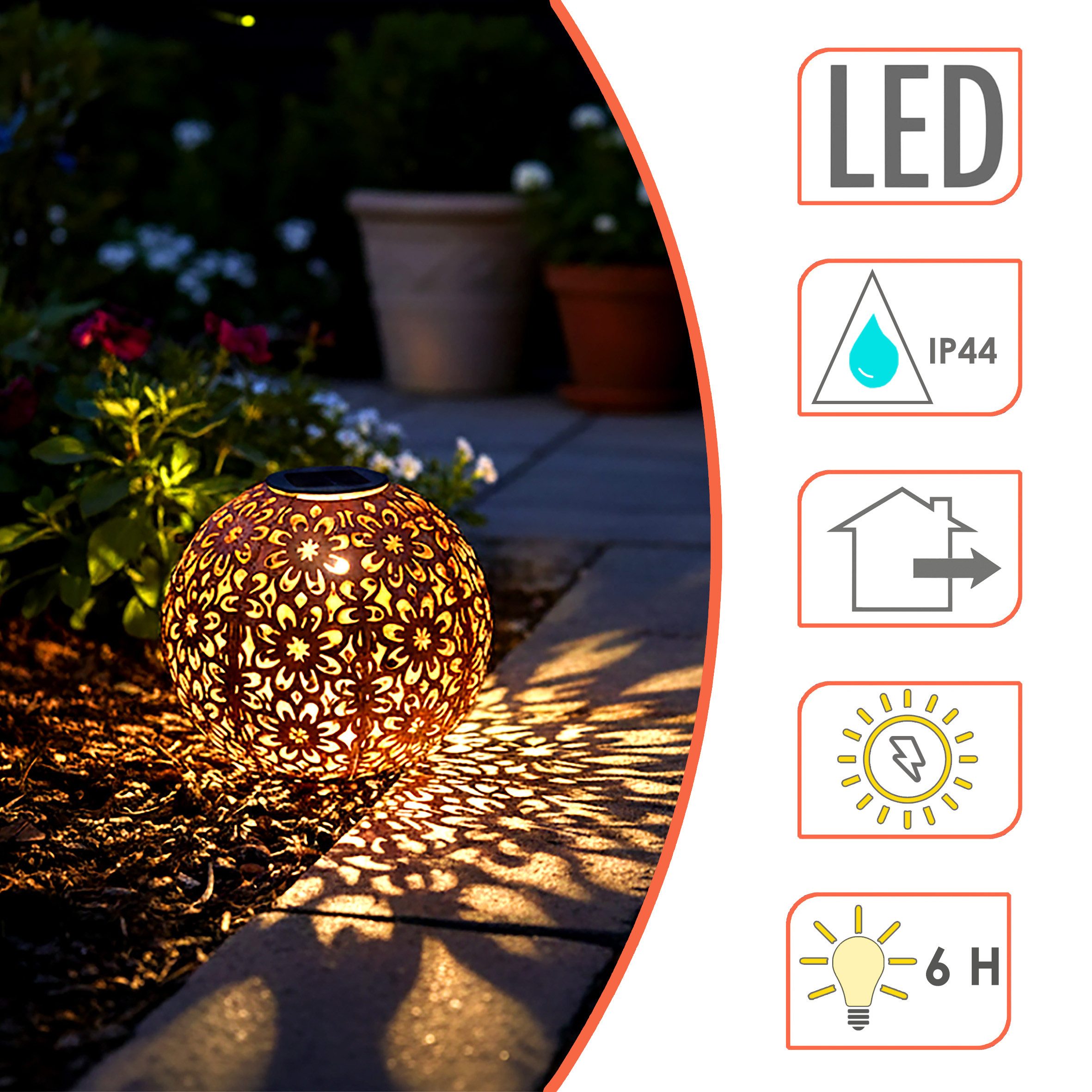 Spetebo LED Solarleuchte Solar Gartenkugel aus Metall in Rost-Optik - 20 cm, mit Einschaltautomatik, LED fest integriert, warm weiß, LED Garten Deko Kugel Leuchte mit Erdspieß