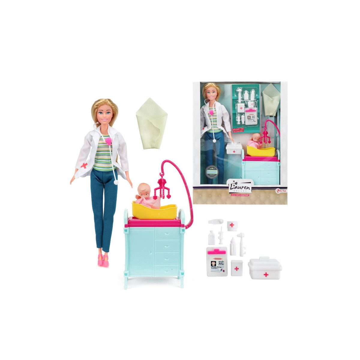 Toi-Toys Actionfigur LAUREN Teenager-Puppe 30 cm – Ärztin mit Baby & Zubehör