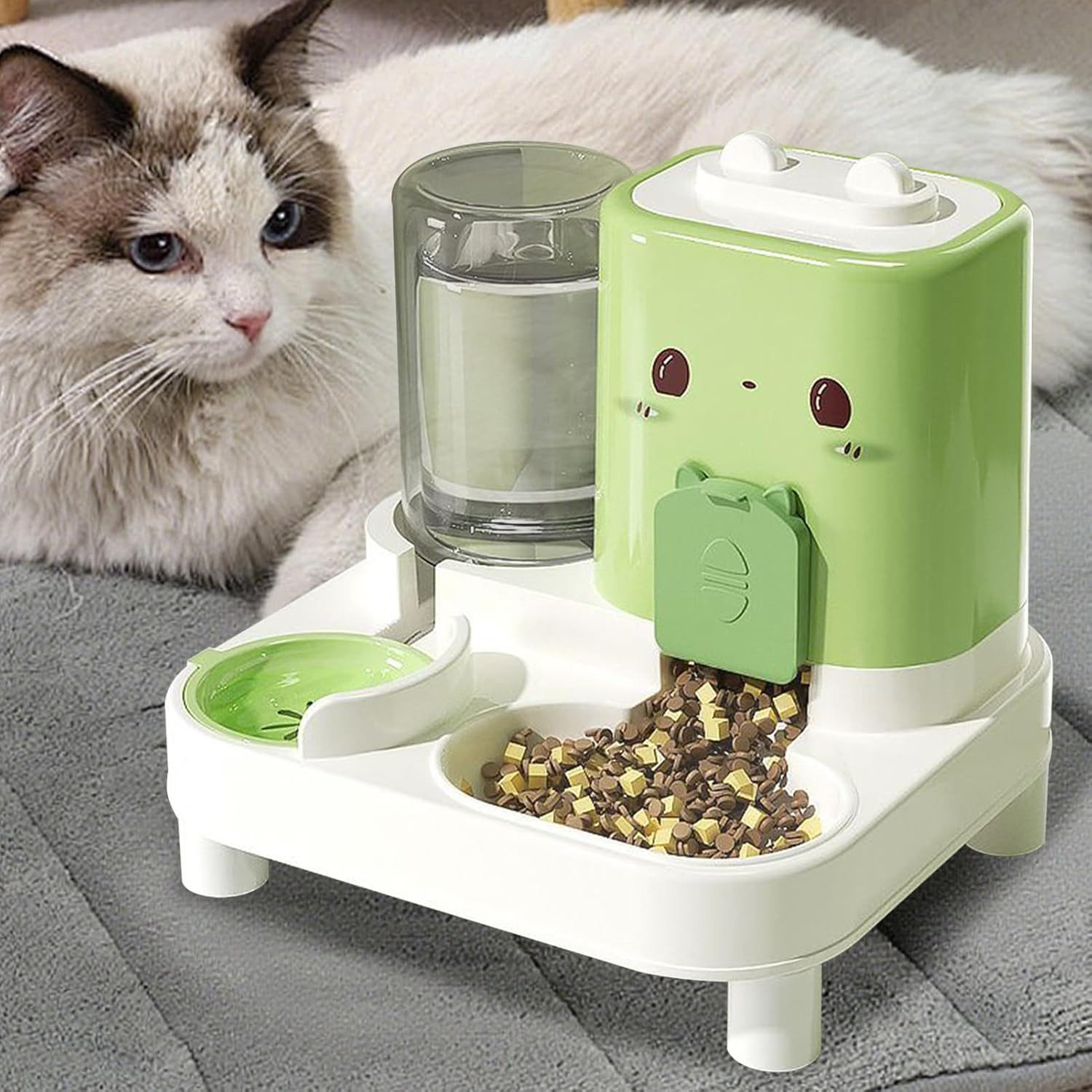 FELIXLEO Fisch-Futterspender Katzenfutterautomat 2 in 1 Futterautomat fuer Katzen Hunde