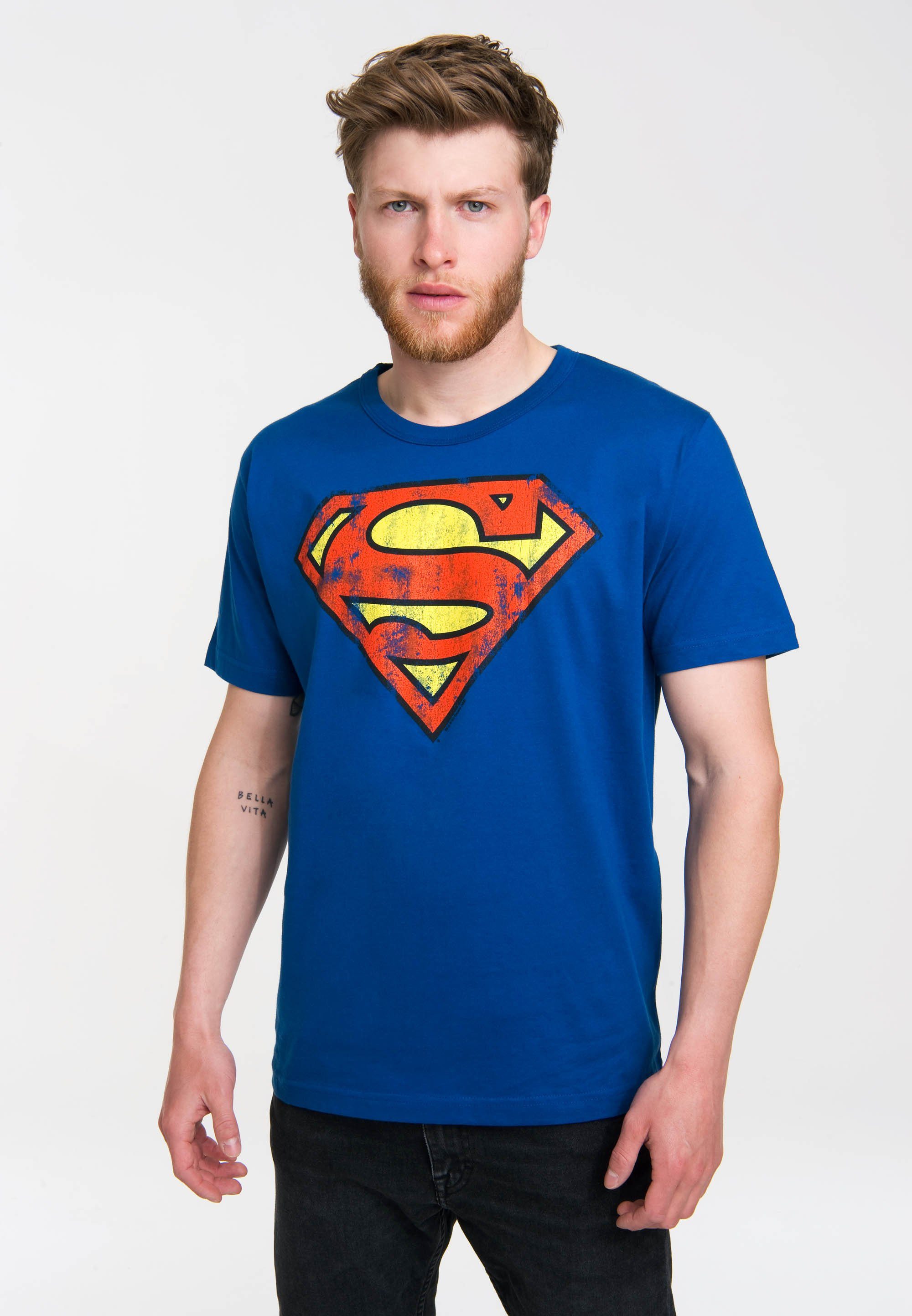 T-Shirt LOGOSHIRT Frontprint Superman mit coolem