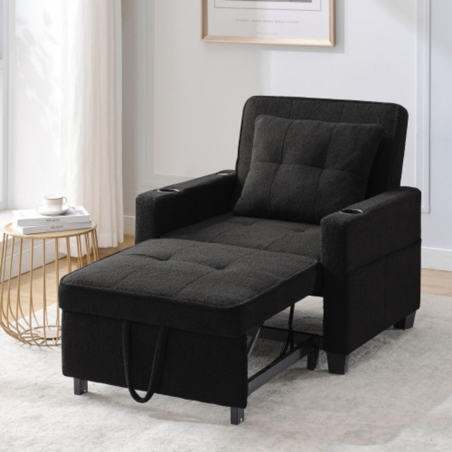 ANYSUN Schlafsofa Schlafsessel mit Liegefunktion, ausziehbar, USB & Getränkehalter, Einzelsessel mit 3-in-1 Funktion: Sofa, Liegesessel & Bett