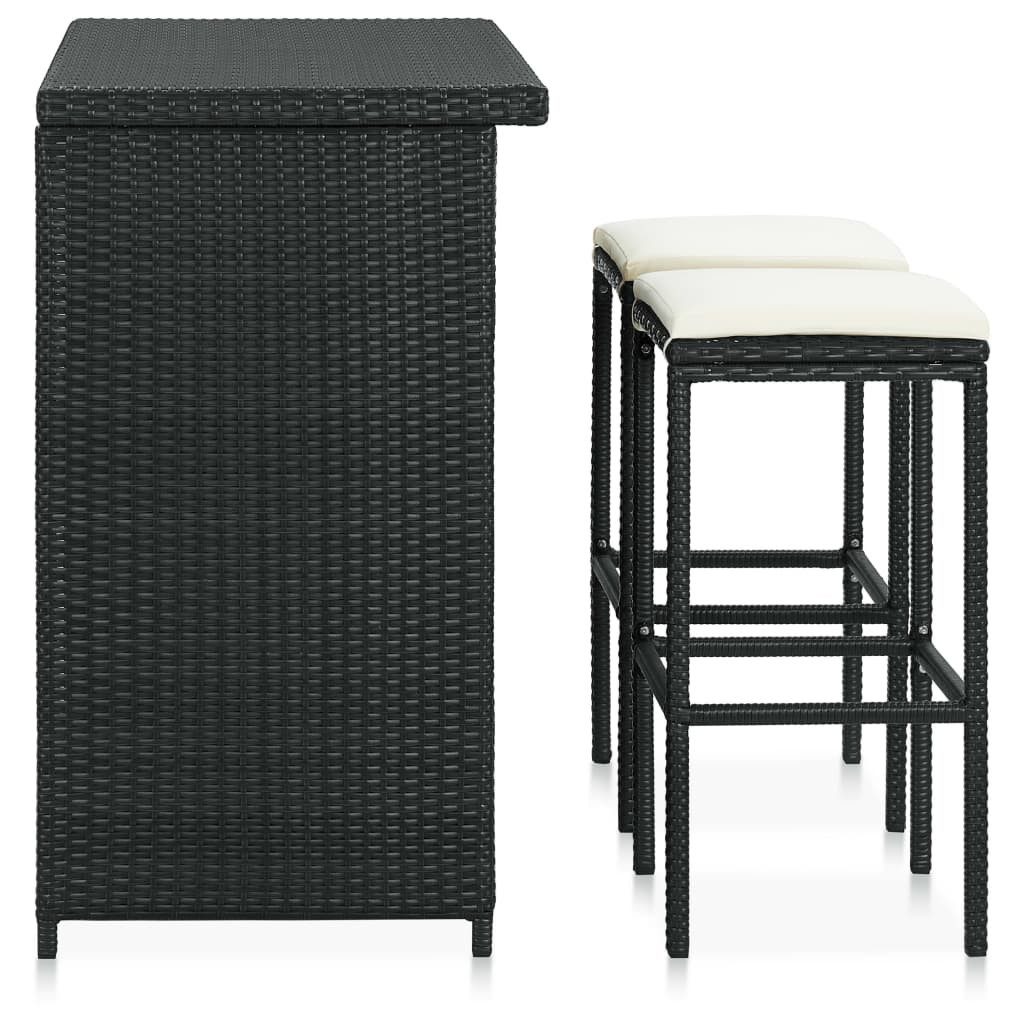 furnicato Bargruppe Schwarzes PE-Rattan Bar-Set mit Tisch 102x60x105 cm und Hockern 38x38x, (1-tlg), Wetterfeste Sitzgruppe mit Ablage-Regalen und bequemen Fußstützen