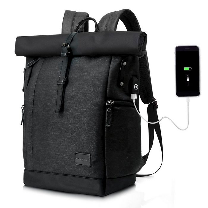TAN.TOMI Freizeitrucksack Laptop-Rucksack Groß Damen lässiger Rolltop Rucksack Herren Backpack Leichtgewichtiger Stilvolle Schultasche mit USB-Ladebuchse