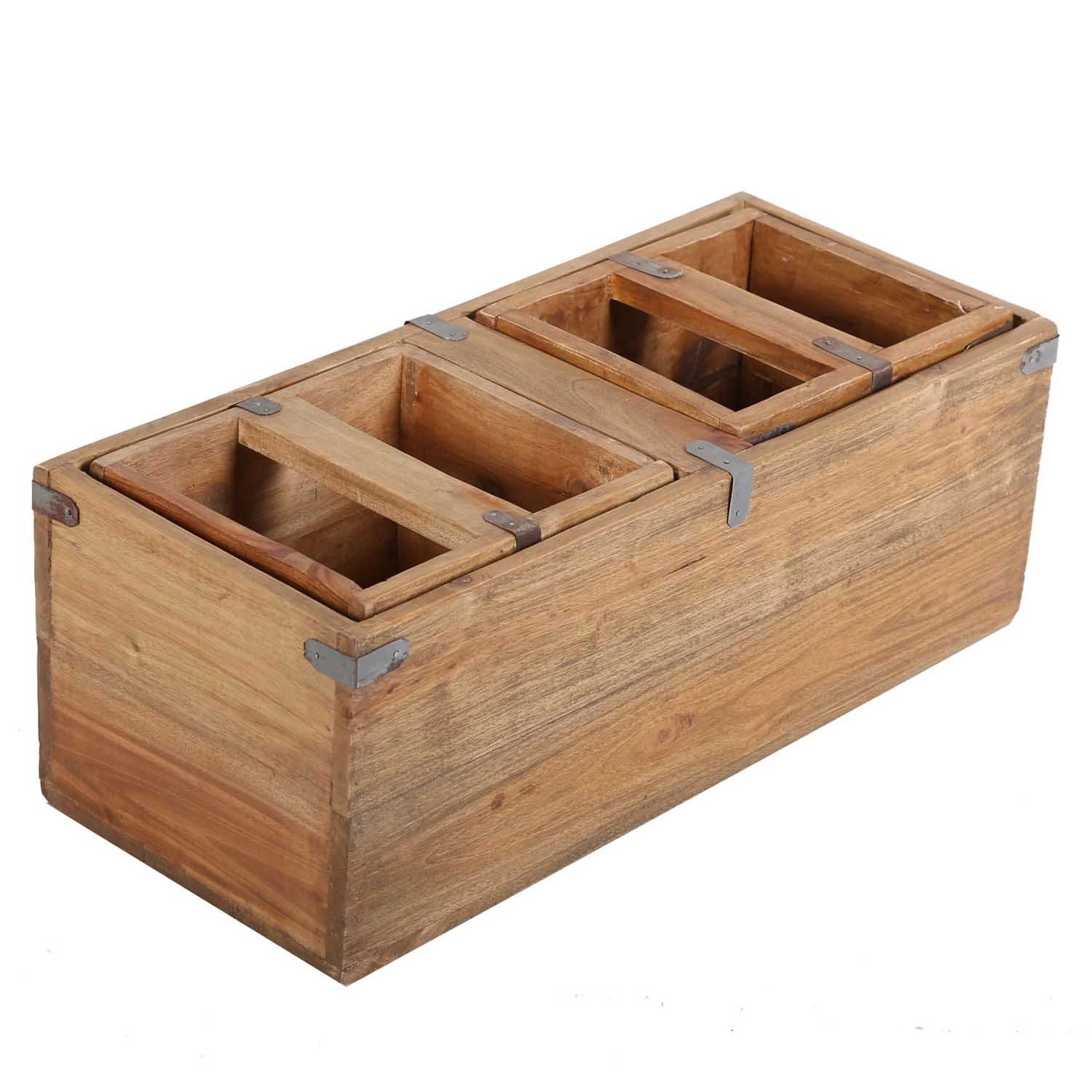 Casa Möbelkiste Teak Deko recyceltem Holz Box, Holz 3er Kiste Holzbox Moro Set Teak gefertigt Enzo aus Balkonkasten