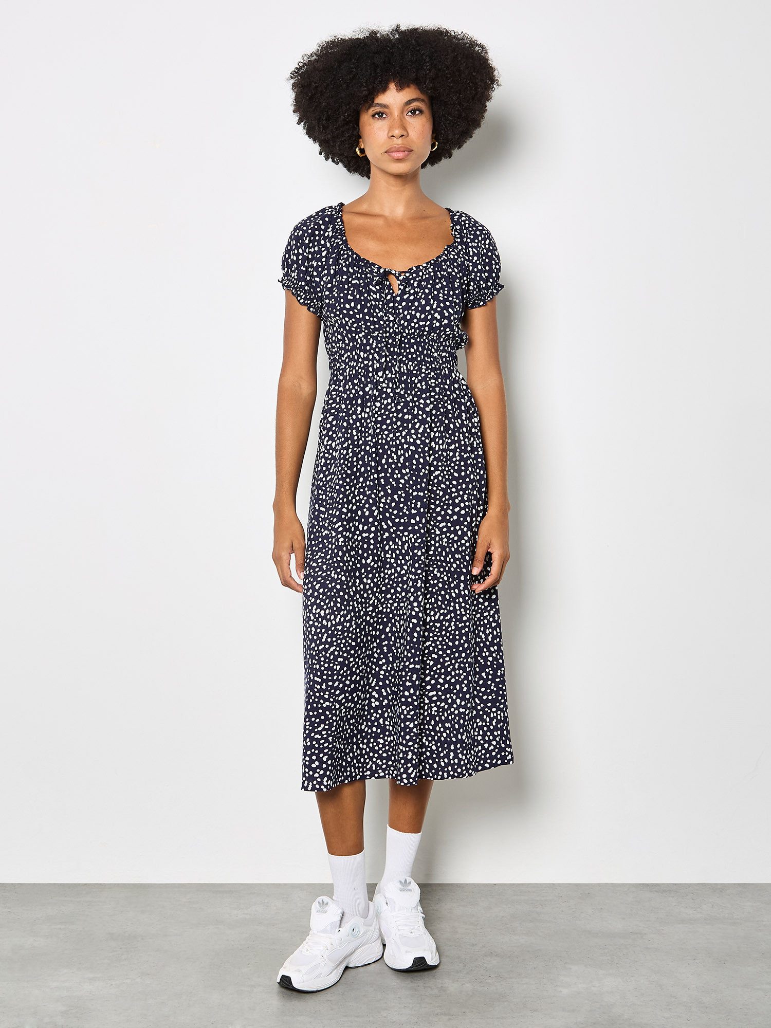Apricot Druckkleid Midi-Kleid im Milchmädchen-Stil mit Muster